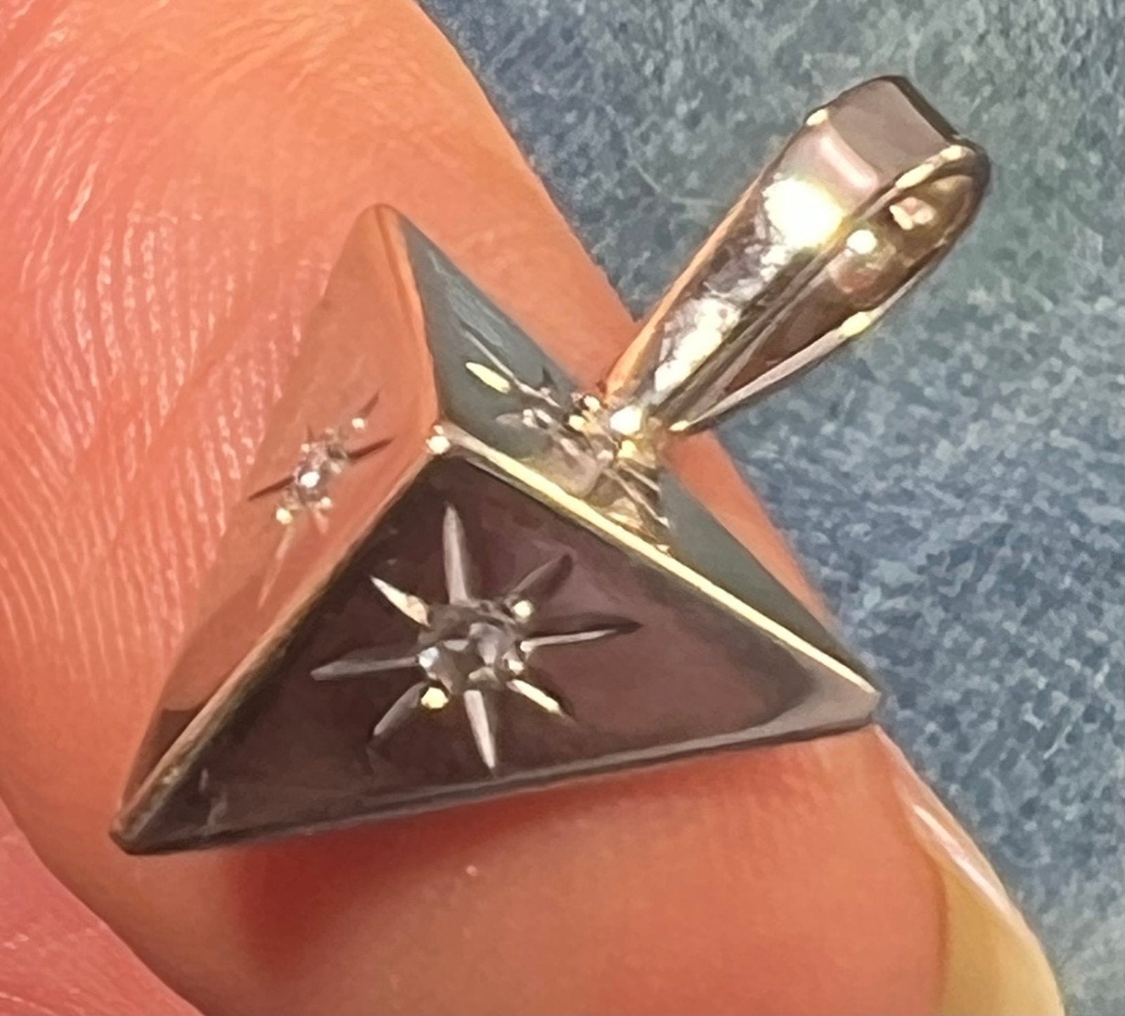 10k WG Gold Gypsy-Set Diamond Triangle Geometric Pendant. TINY! *Video*