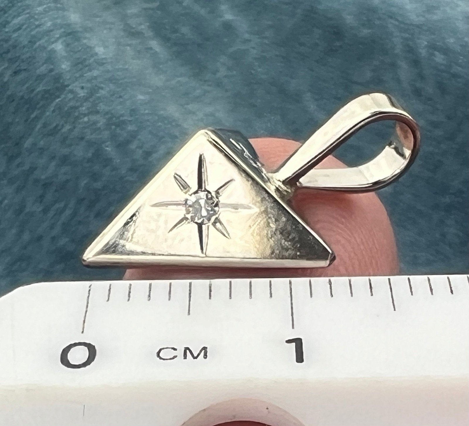 10k WG Gold Gypsy-Set Diamond Triangle Geometric Pendant. TINY! *Video*