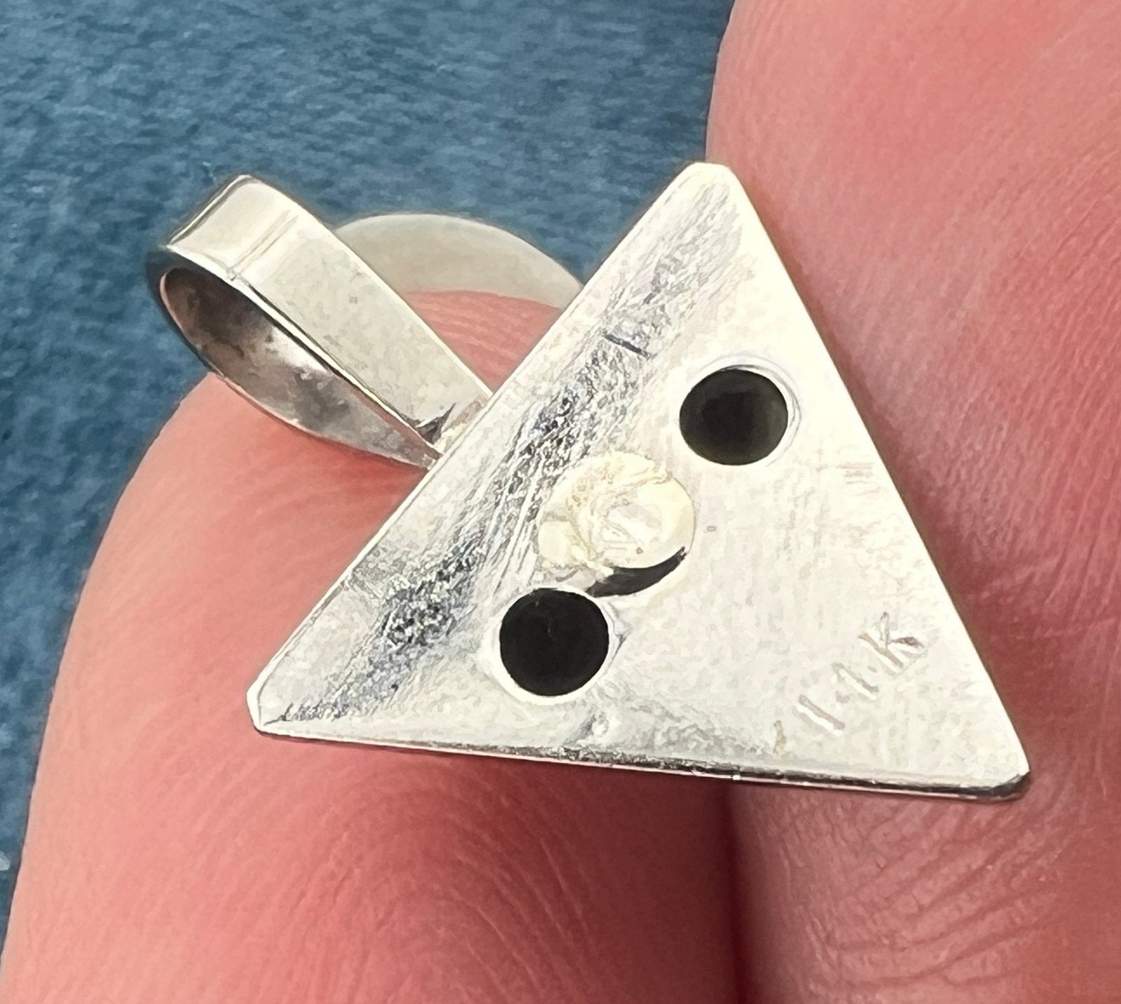 10k WG Gold Gypsy-Set Diamond Triangle Geometric Pendant. TINY! *Video*