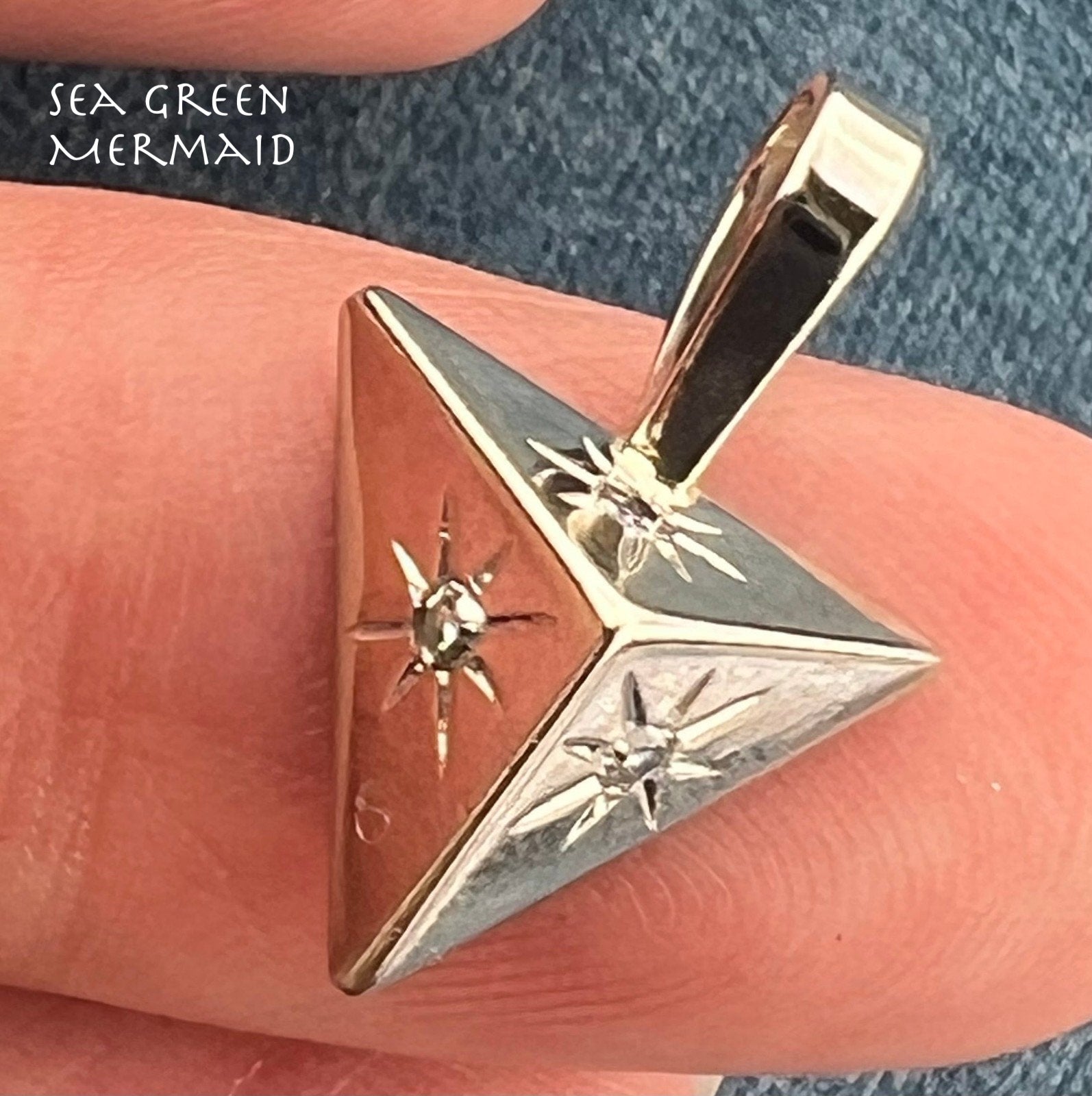 10k WG Gold Gypsy-Set Diamond Triangle Geometric Pendant. TINY! *Video*