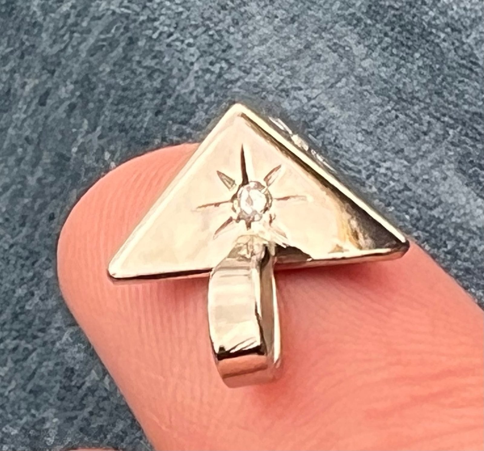 10k WG Gold Gypsy-Set Diamond Triangle Geometric Pendant. TINY! *Video*