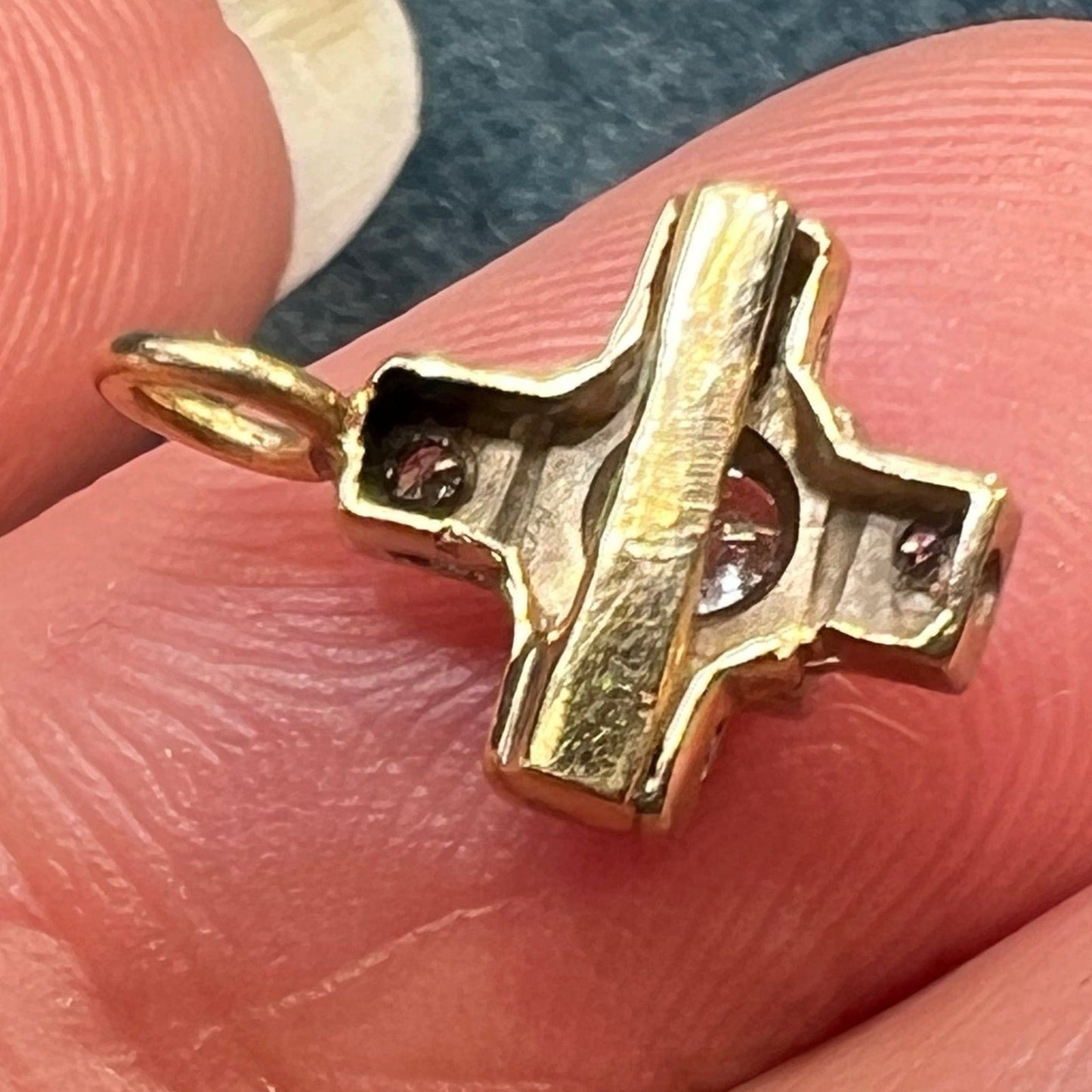 10k White Gold Antique Diamond Cross Pendant. TINY! *Video*