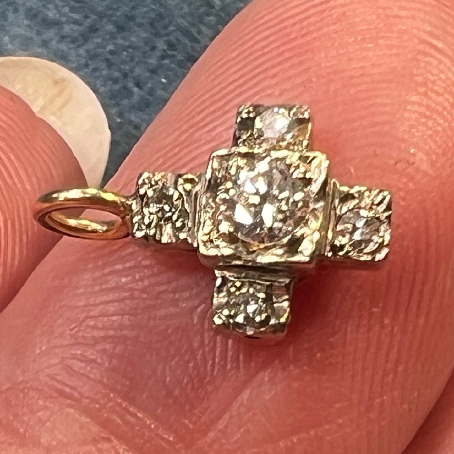 10k White Gold Antique Diamond Cross Pendant. TINY! *Video*