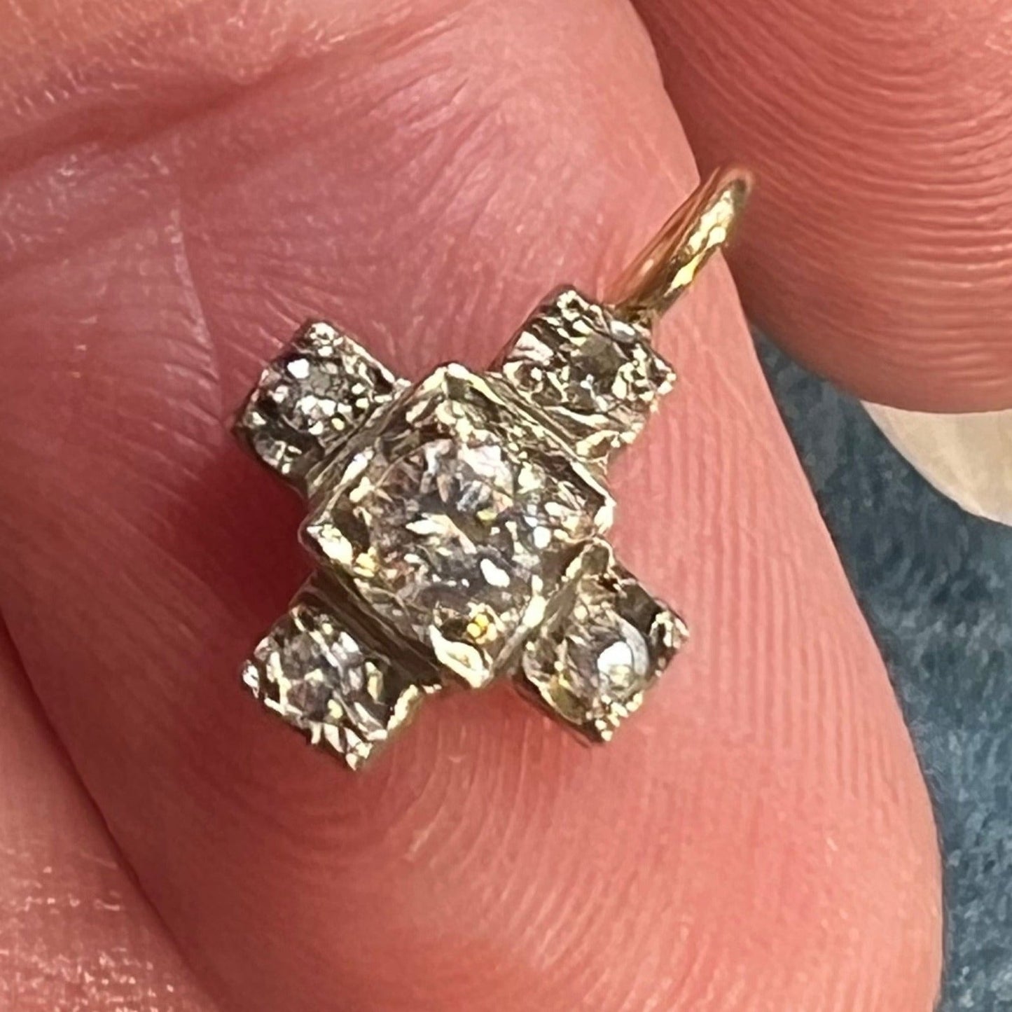 10k White Gold Antique Diamond Cross Pendant. TINY! *Video*