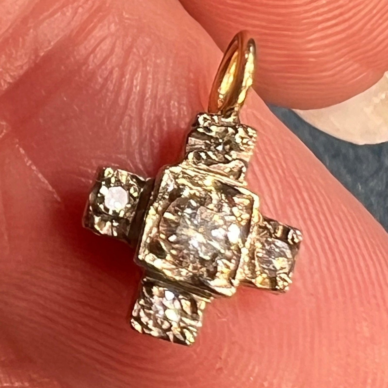 10k White Gold Antique Diamond Cross Pendant. TINY! *Video*