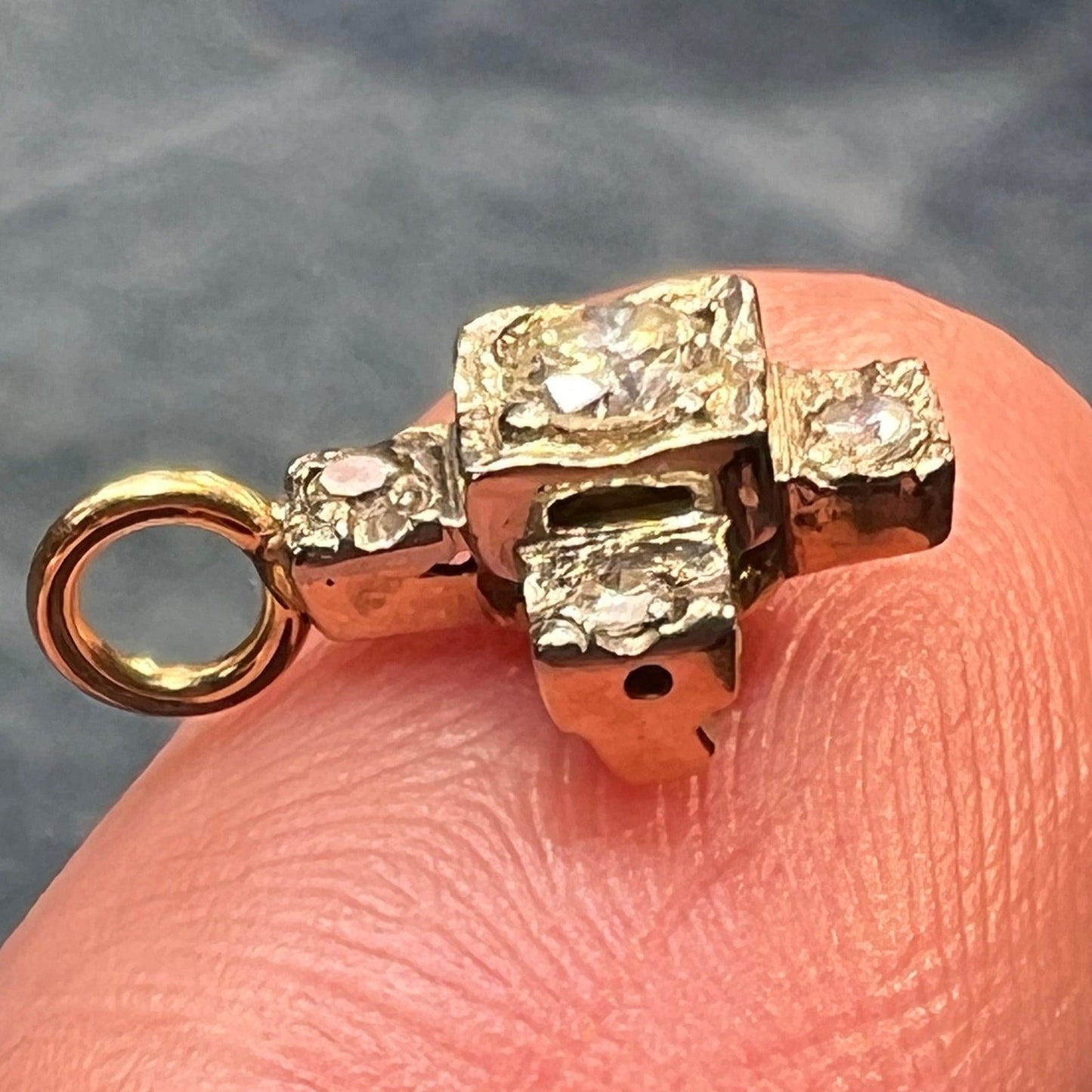 10k White Gold Antique Diamond Cross Pendant. TINY! *Video*