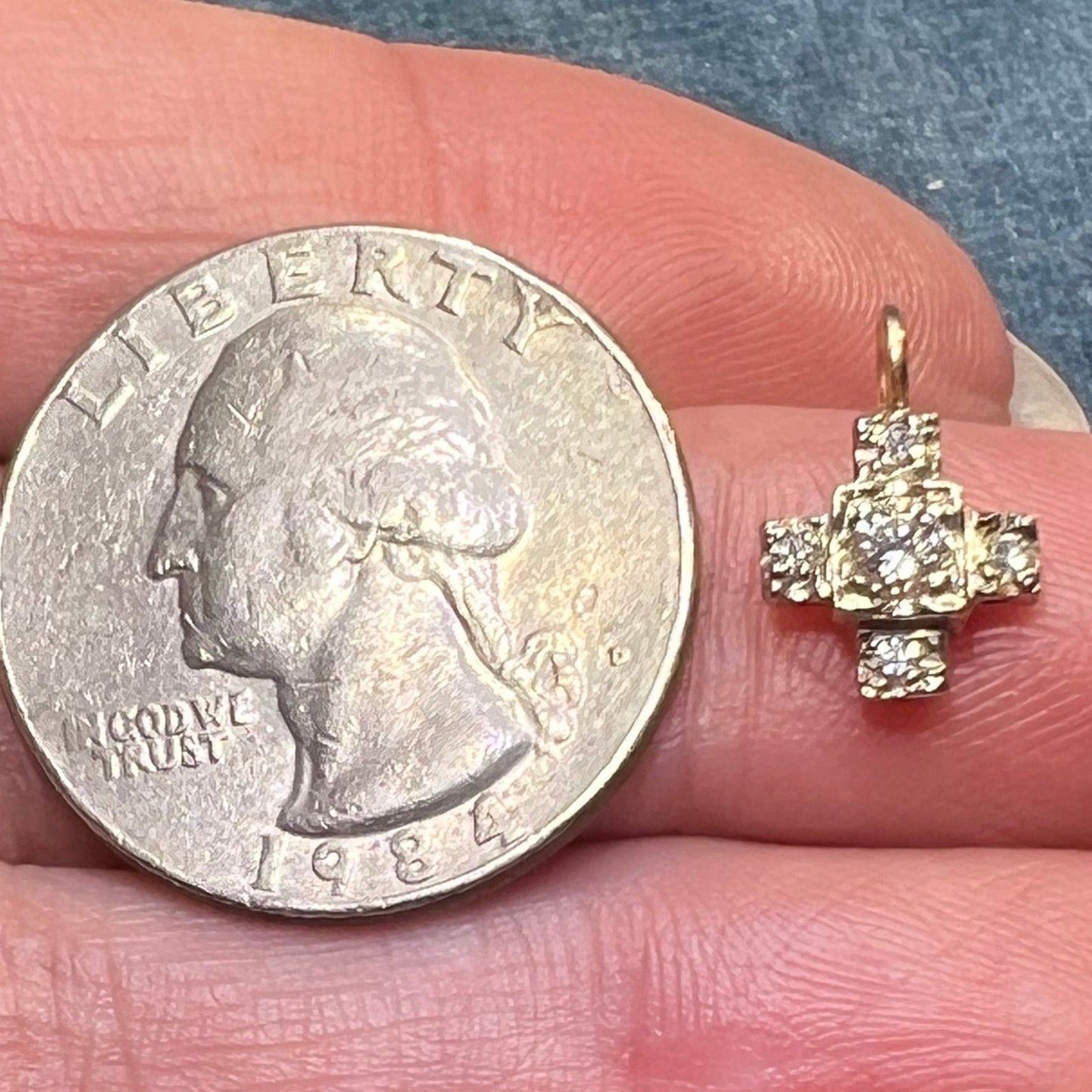 10k White Gold Antique Diamond Cross Pendant. TINY! *Video*