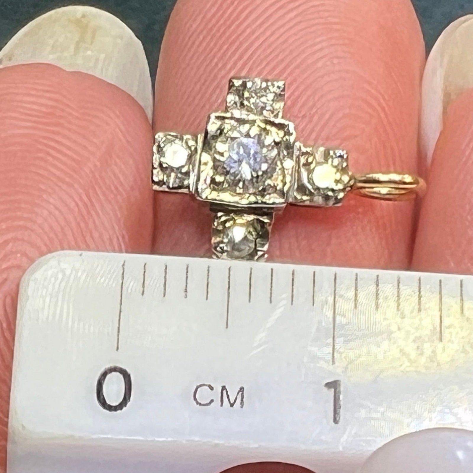 10k White Gold Antique Diamond Cross Pendant. TINY! *Video*