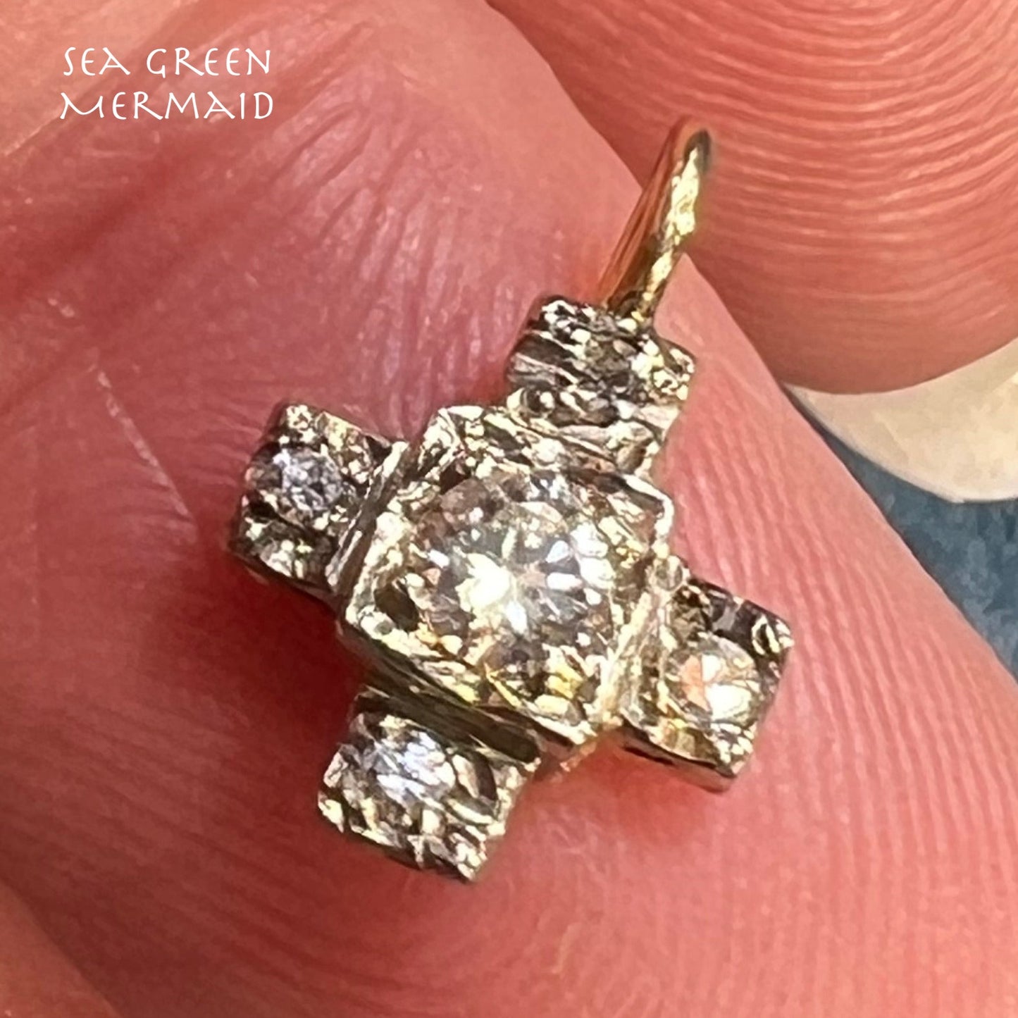 10k White Gold Antique Diamond Cross Pendant. TINY! *Video*