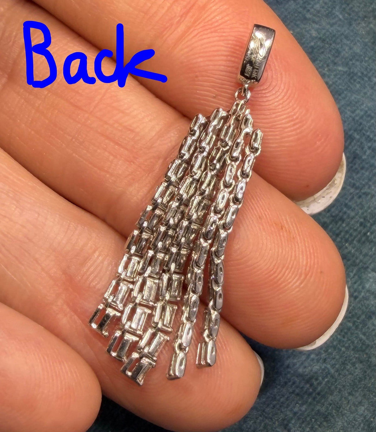 10k White Gold Diamond Baguette Deco Tassel Pendant. 1.5" *Video*