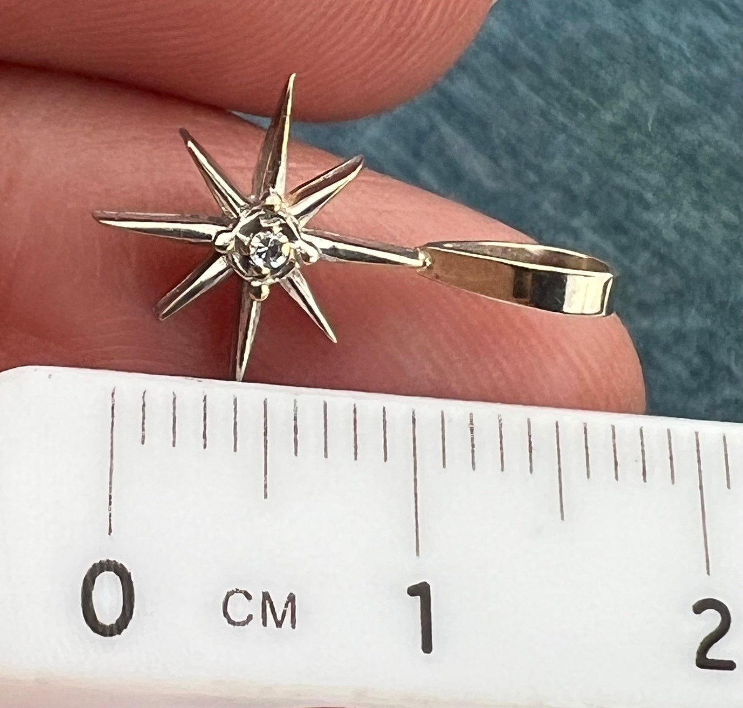 10k White Gold Diamond North Star Starburst Pendant. Tiny!