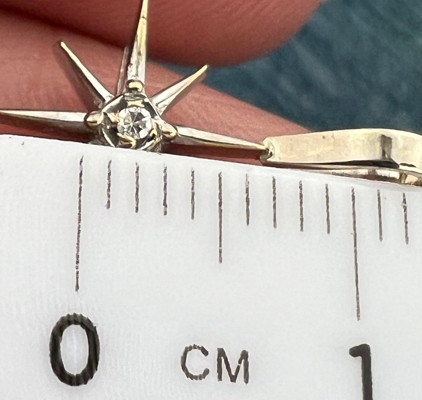 10k White Gold Diamond North Star Starburst Pendant. Tiny!
