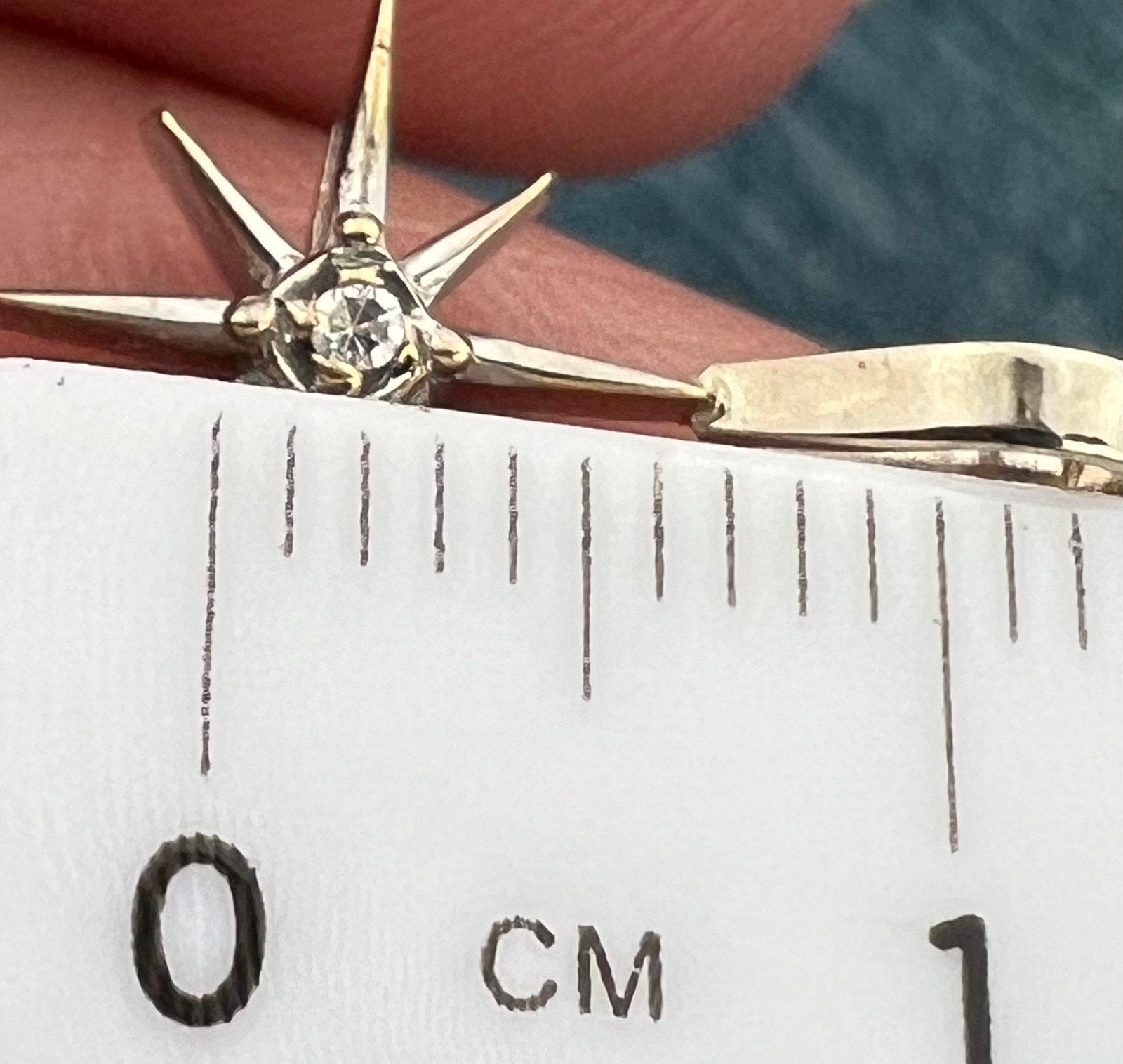 10k White Gold Diamond North Star Starburst Pendant. Tiny!