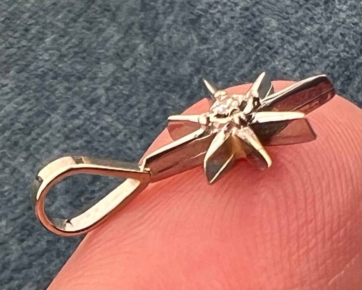 10k White Gold Diamond North Star Starburst Pendant. Tiny!