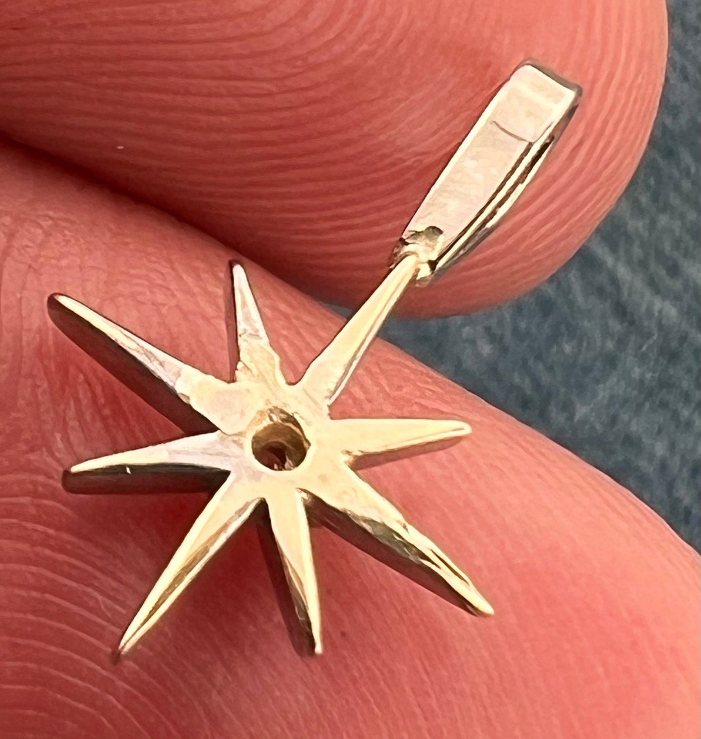 10k White Gold Diamond North Star Starburst Pendant. Tiny!