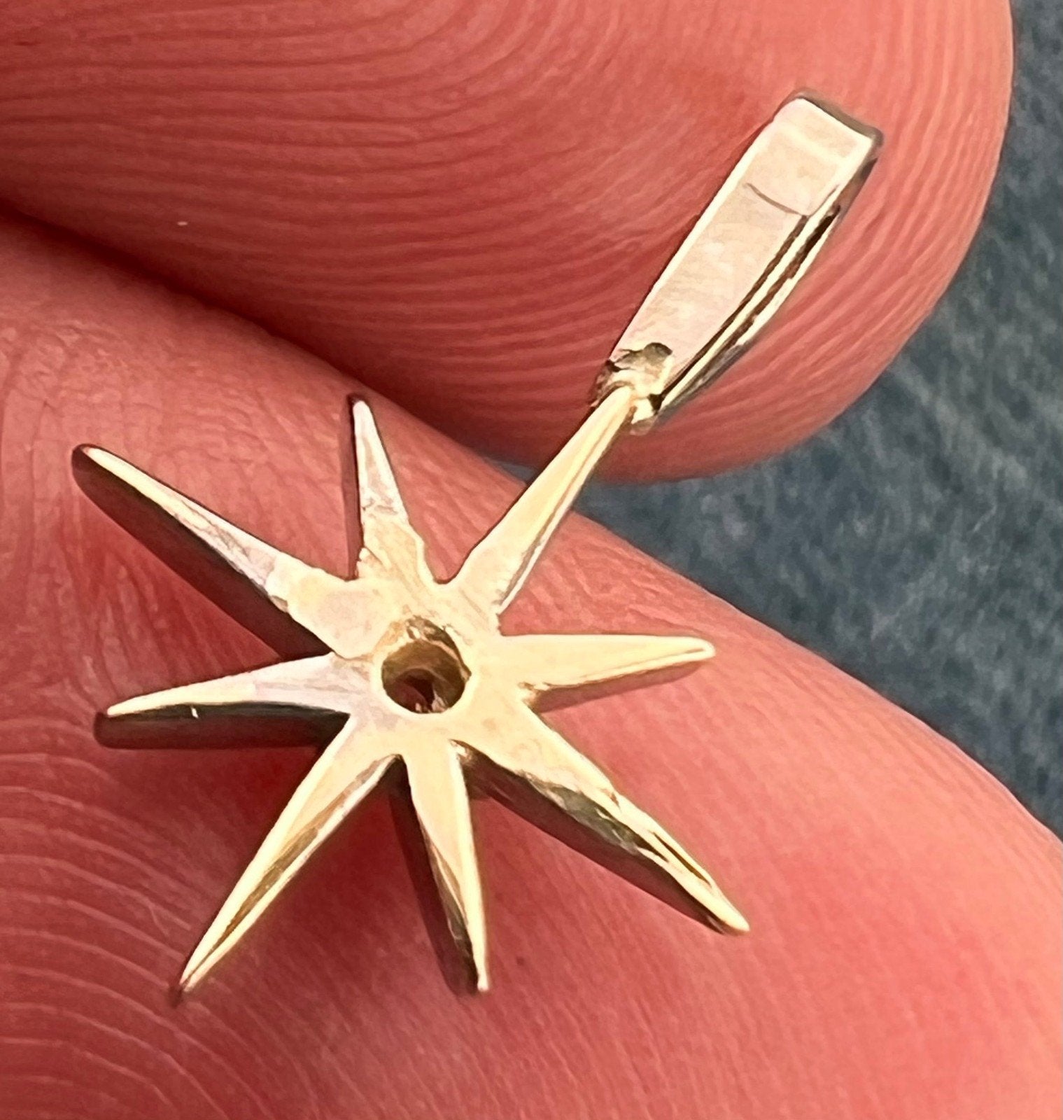 10k White Gold Diamond North Star Starburst Pendant. Tiny!