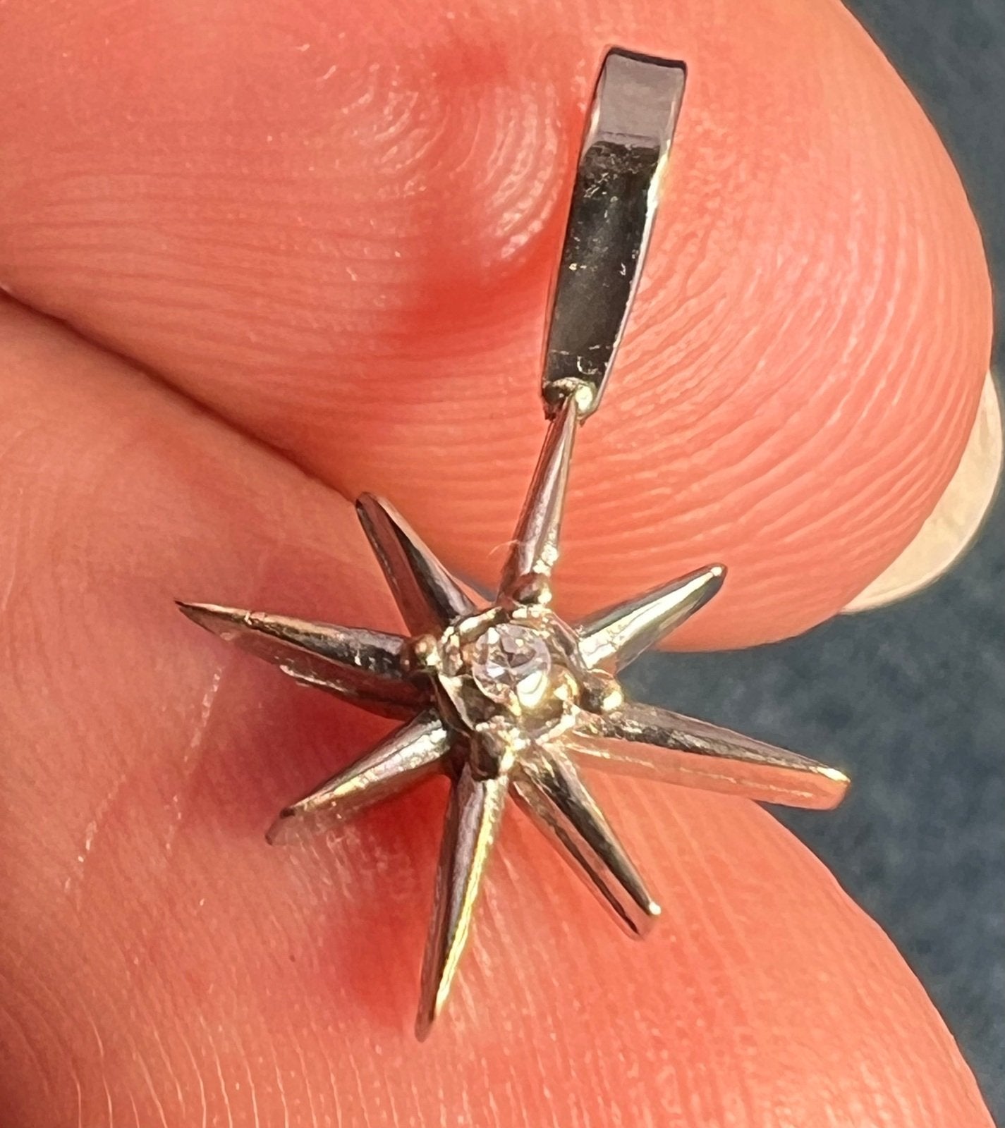 10k White Gold Diamond North Star Starburst Pendant. Tiny!