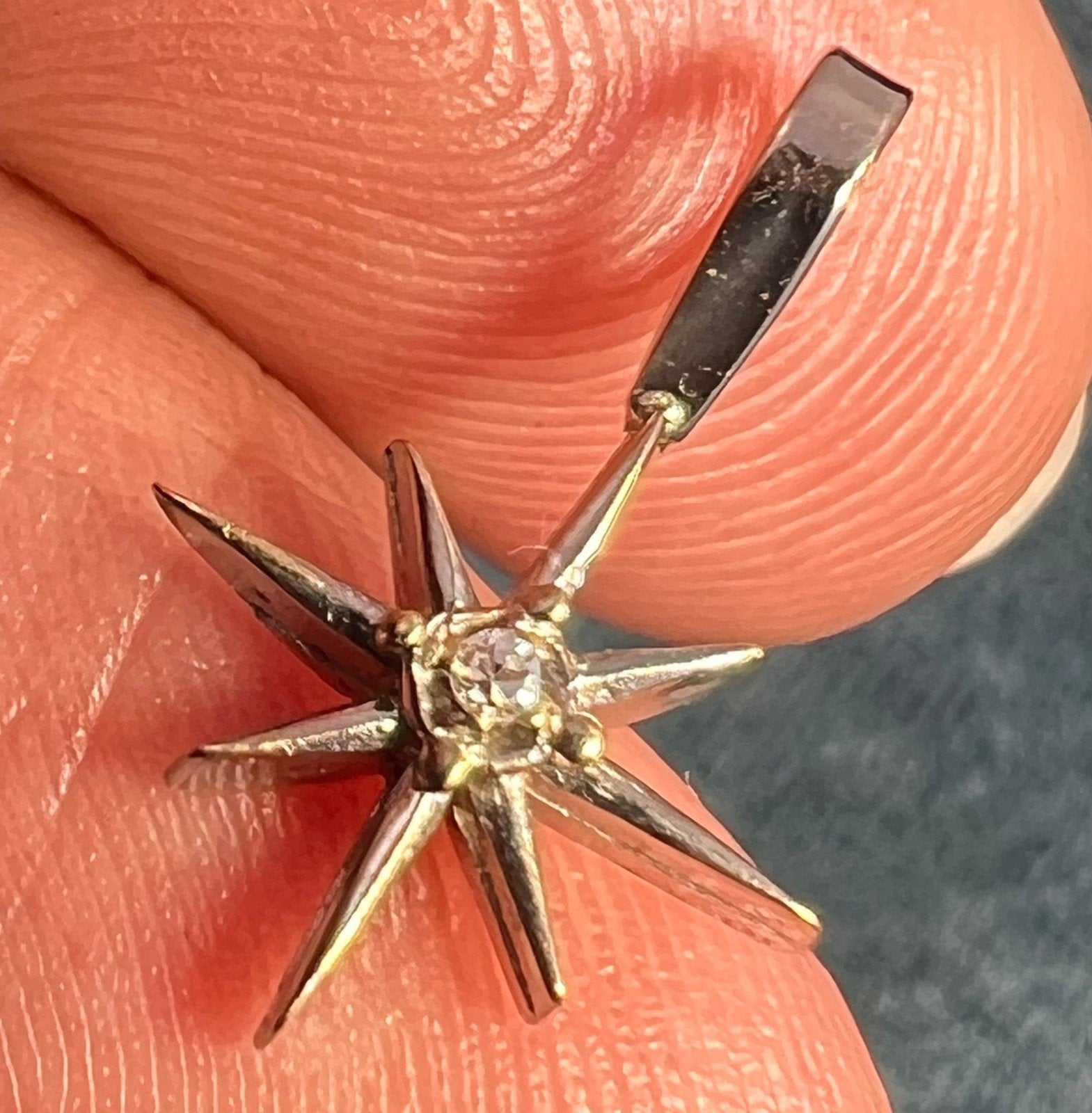 10k White Gold Diamond North Star Starburst Pendant. Tiny!