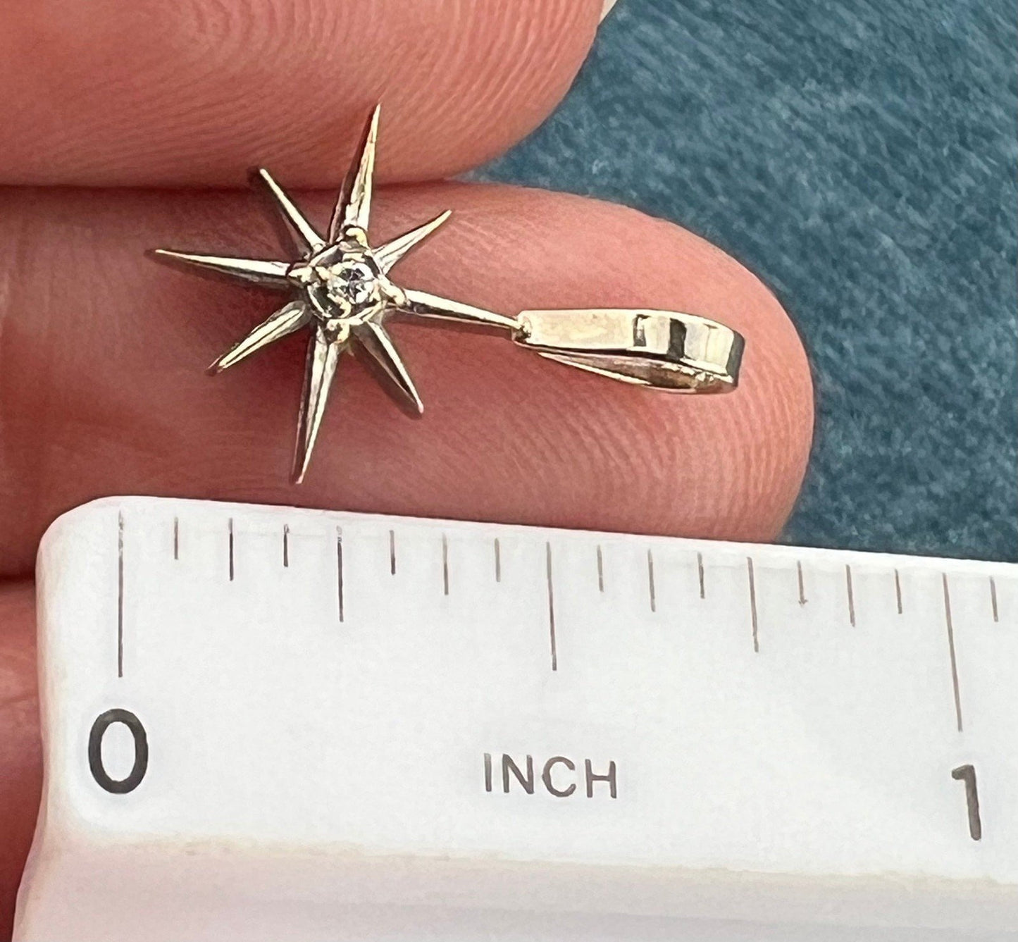 10k White Gold Diamond North Star Starburst Pendant. Tiny!