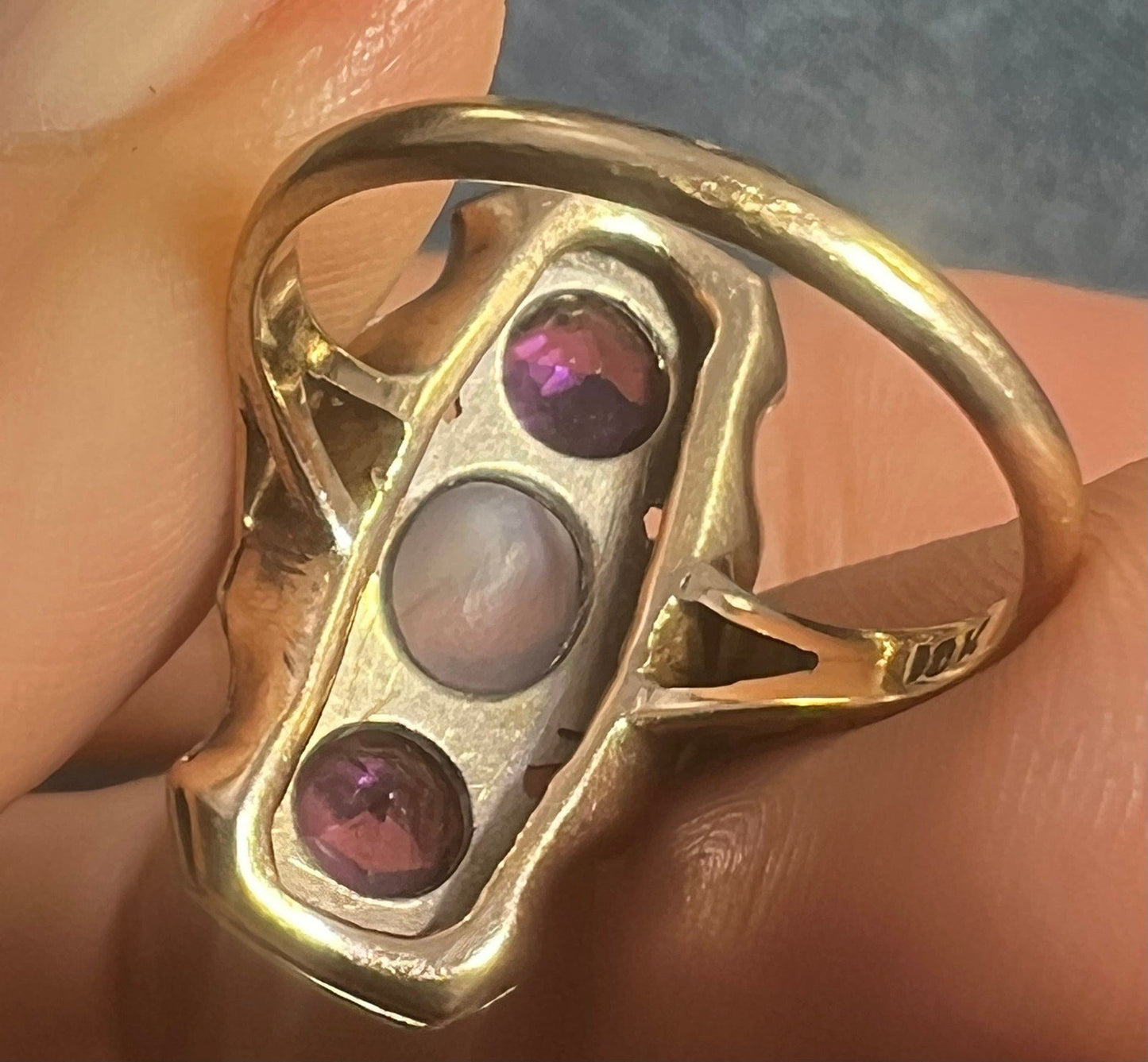 10k White Gold Lavender Gray Star Sapphire Shield Art Deco Ring *Video*