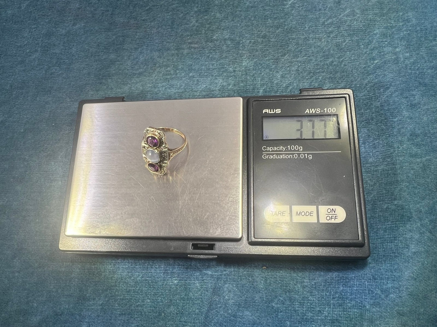 10k White Gold Lavender Gray Star Sapphire Shield Art Deco Ring *Video*