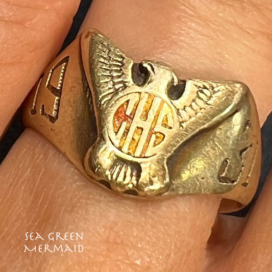 10k White and Yellow Gold THUNDERBIRD Eagle Class Ring. 1931