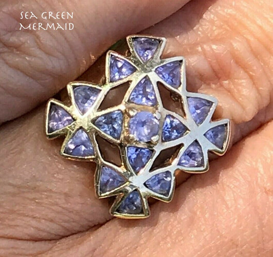 10k Yellow Gold 2 Ct Tanzanite Periwinkle "Forget-me-Not" Ring