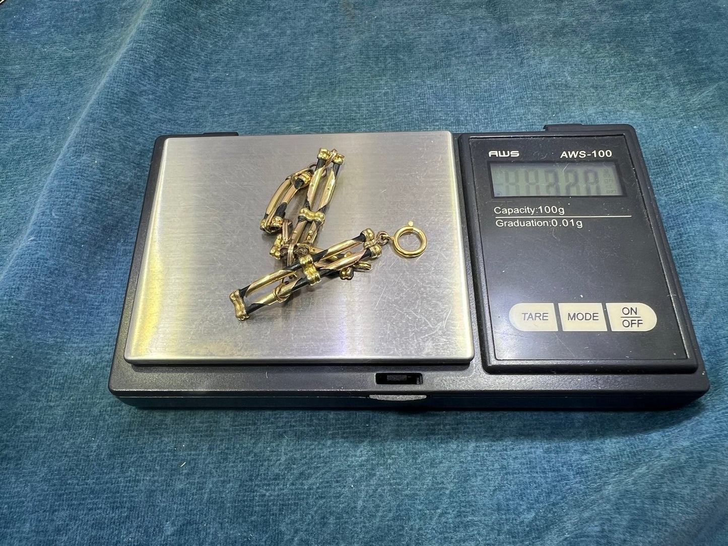 10k Yellow Gold 2 Row Black Leather Bracelet. Antique