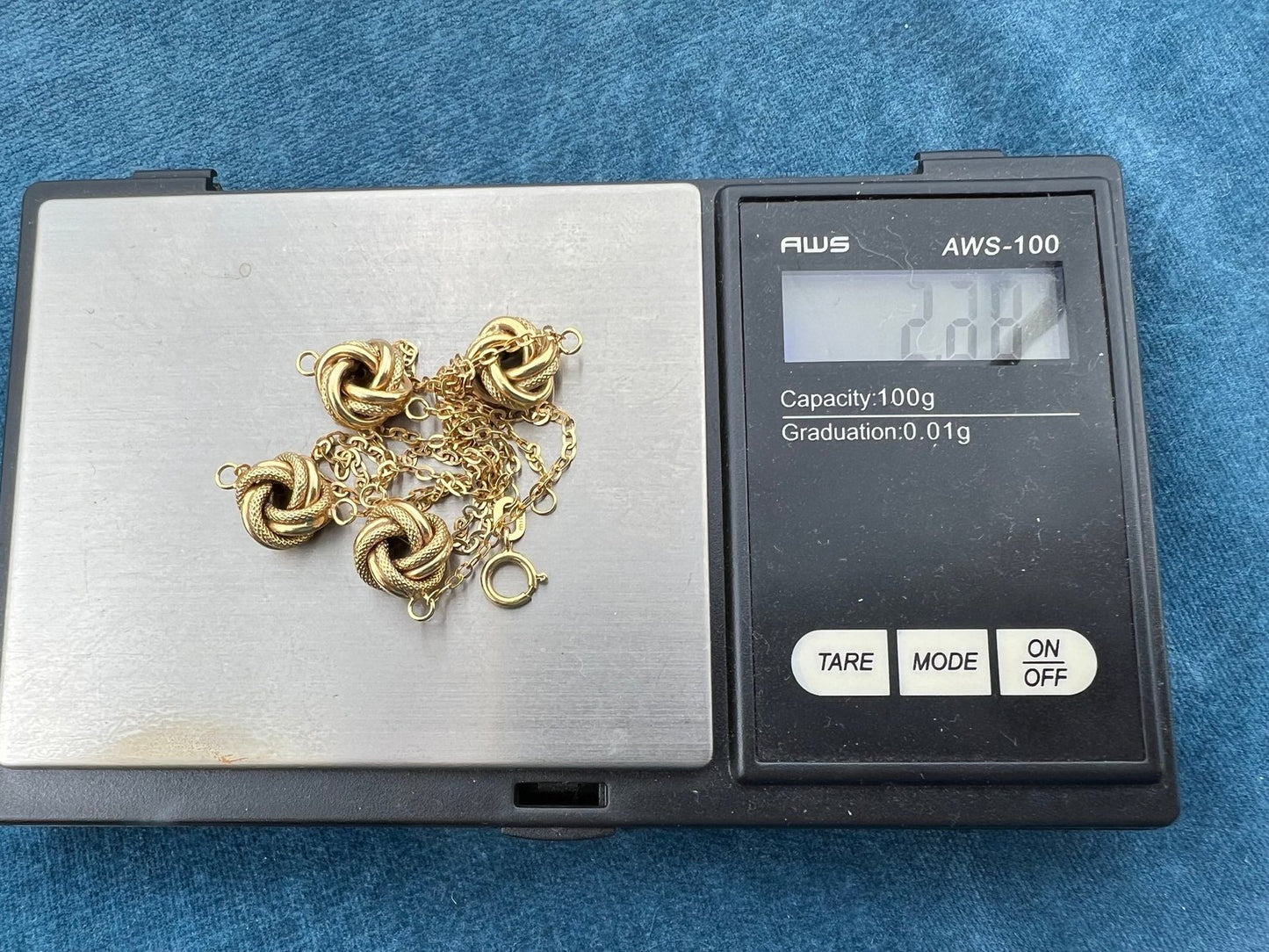 10k Yellow Gold 4 Love Knot Station Chain Necklace. Milor Italy