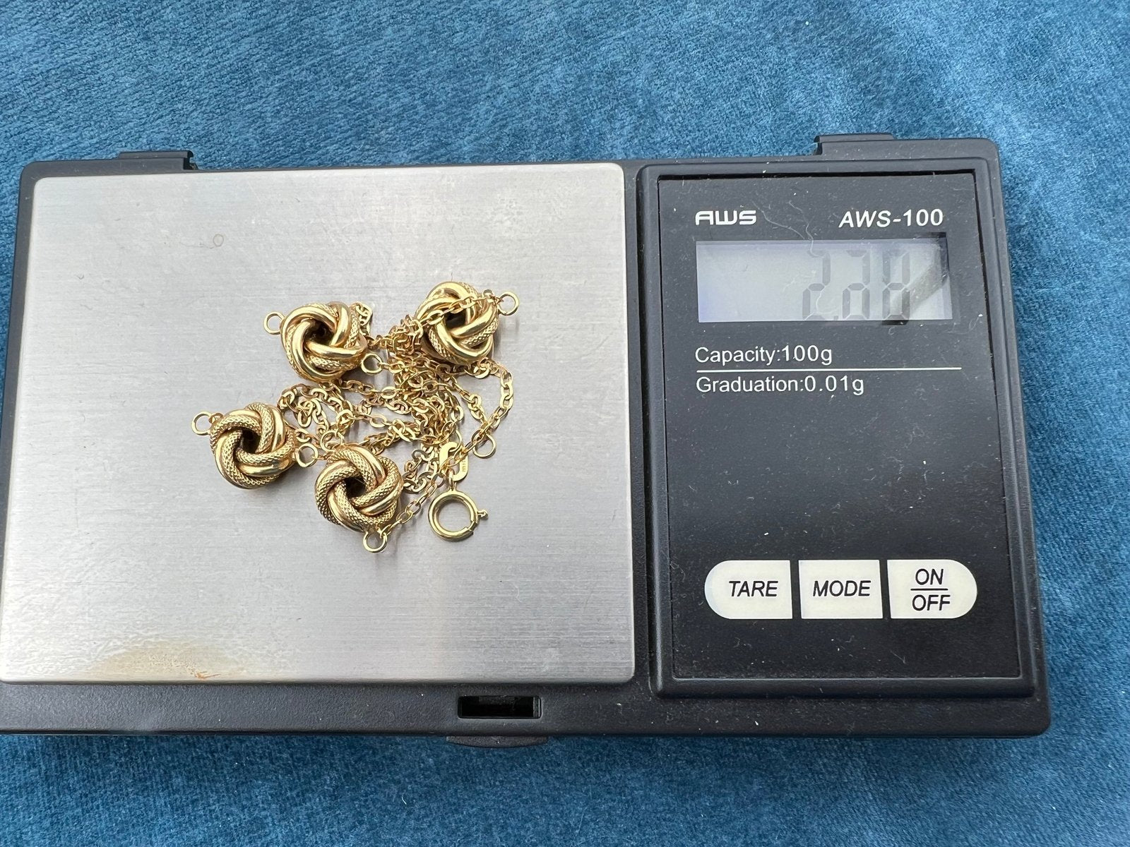 10k Yellow Gold 4 Love Knot Station Chain Necklace. Milor Italy