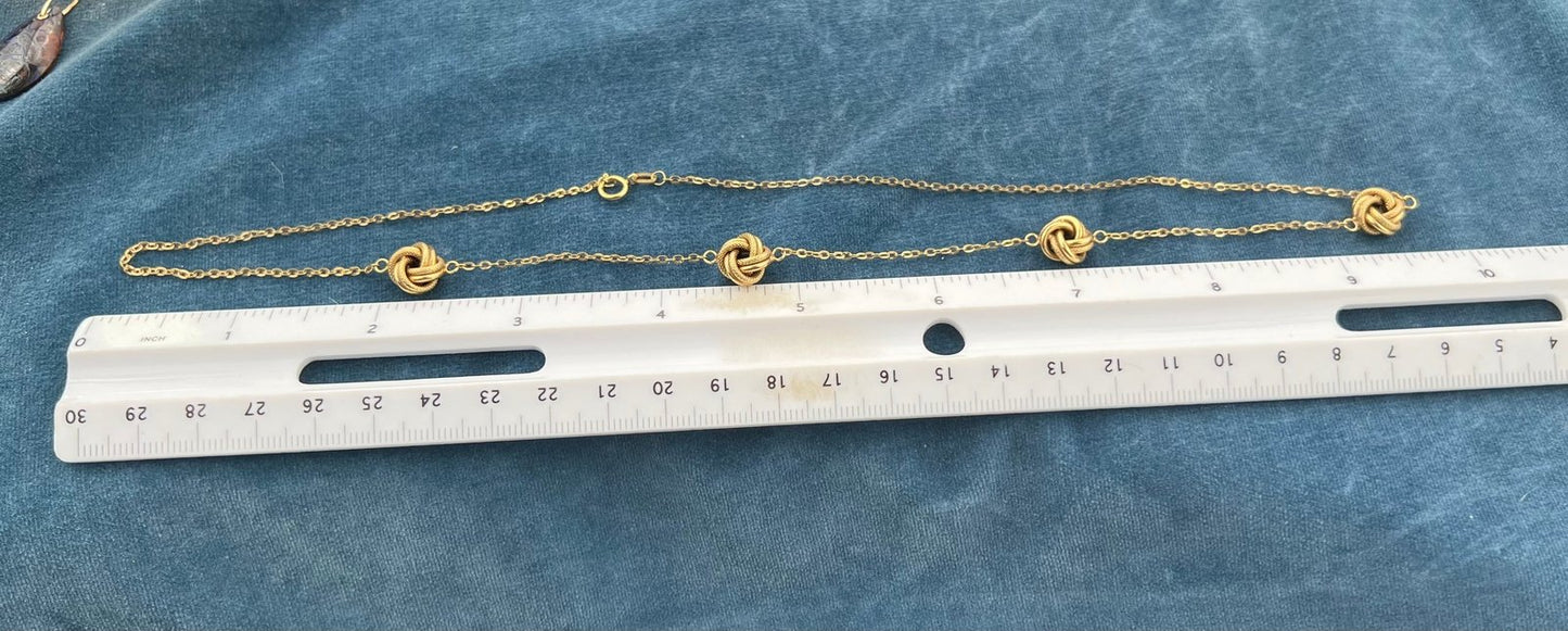 10k Yellow Gold 4 Love Knot Station Chain Necklace. Milor Italy