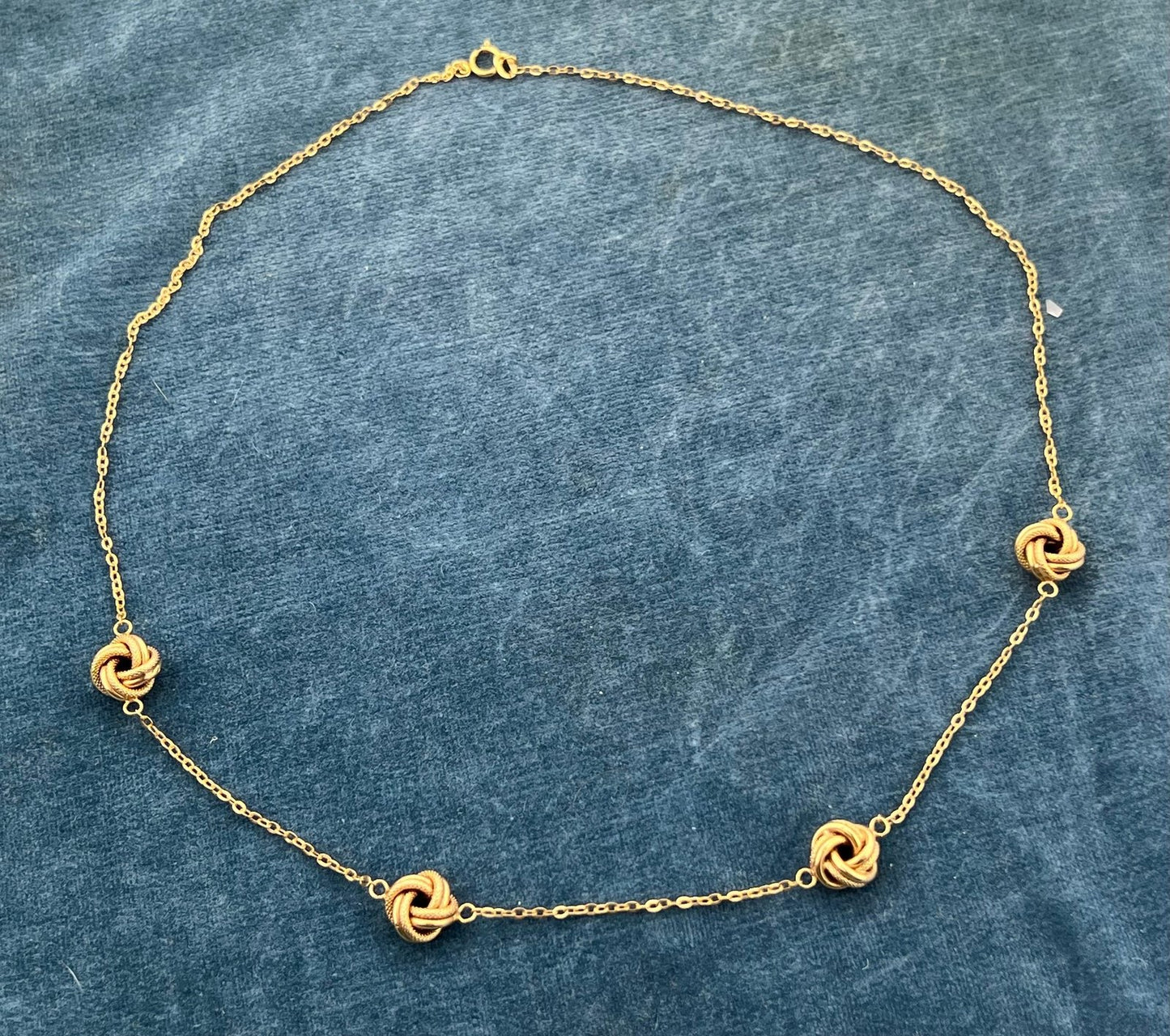 10k Yellow Gold 4 Love Knot Station Chain Necklace. Milor Italy