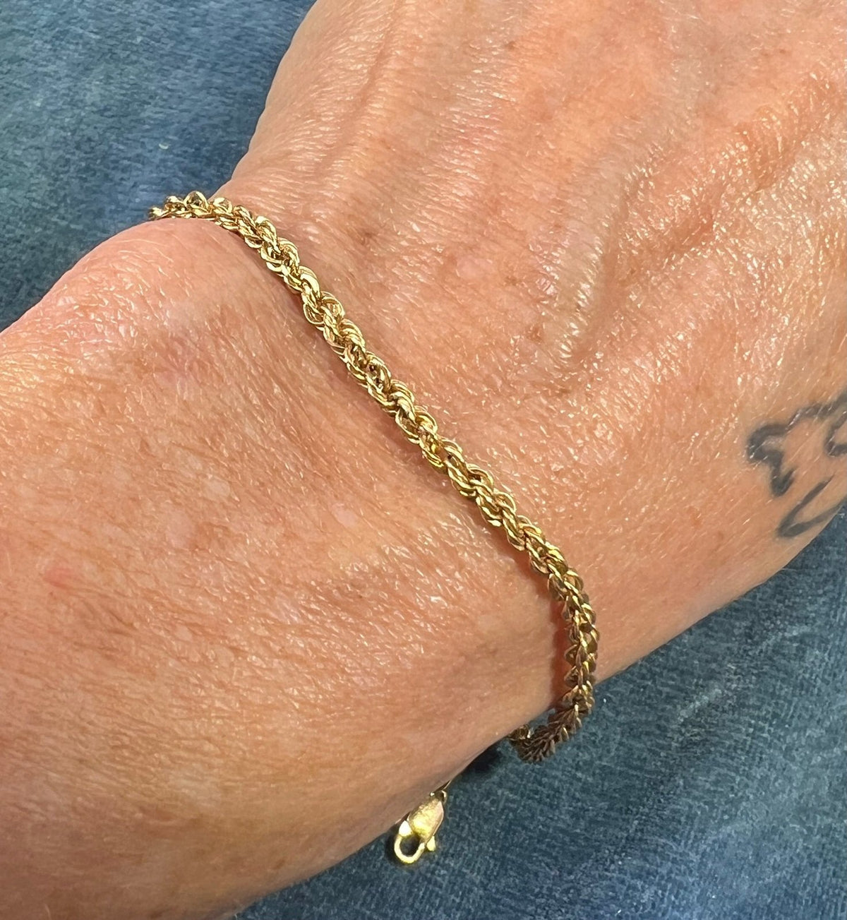 10k Yellow Gold 7" Rope Chain Bracelet w Lobster Clasp. CHAIN SALE - 0160