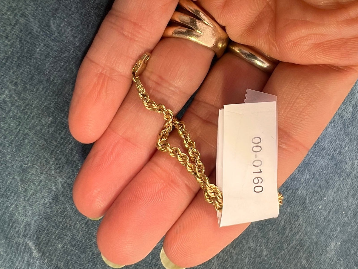 10k Yellow Gold 7" Rope Chain Bracelet w Lobster Clasp. CHAIN SALE - 0160