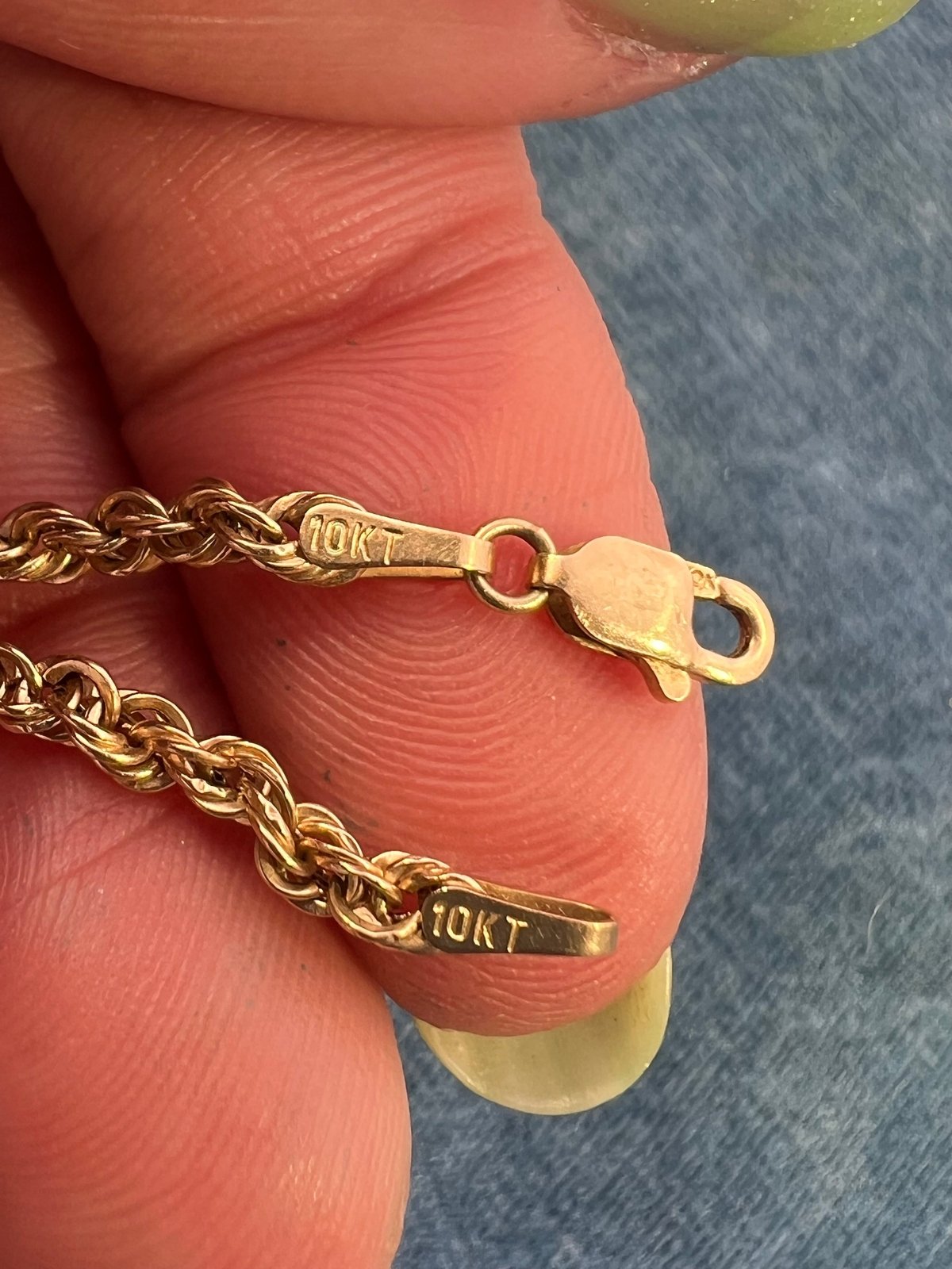 10k Yellow Gold 7" Rope Chain Bracelet w Lobster Clasp. CHAIN SALE - 0160