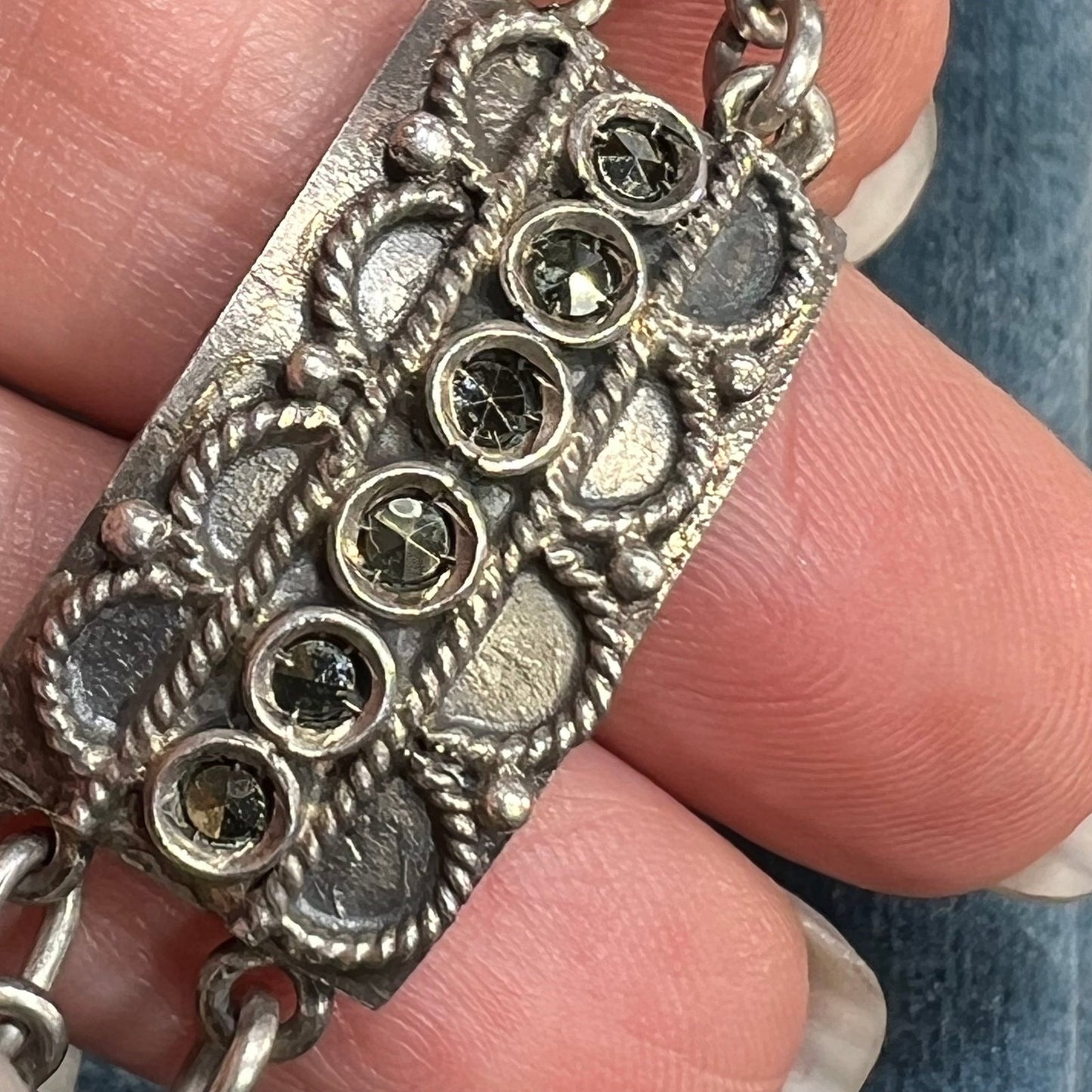 10k Yellow Gold & 925 Marcasite Wide Cabbage Rose Bracelet. 23g