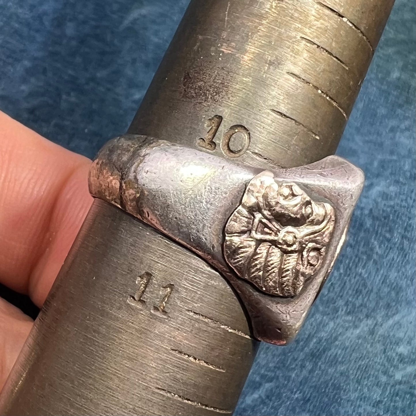 10k Yellow Gold & 925 Mayan Aztec Calendar Wide Signet Ring. 15g + 3/4"