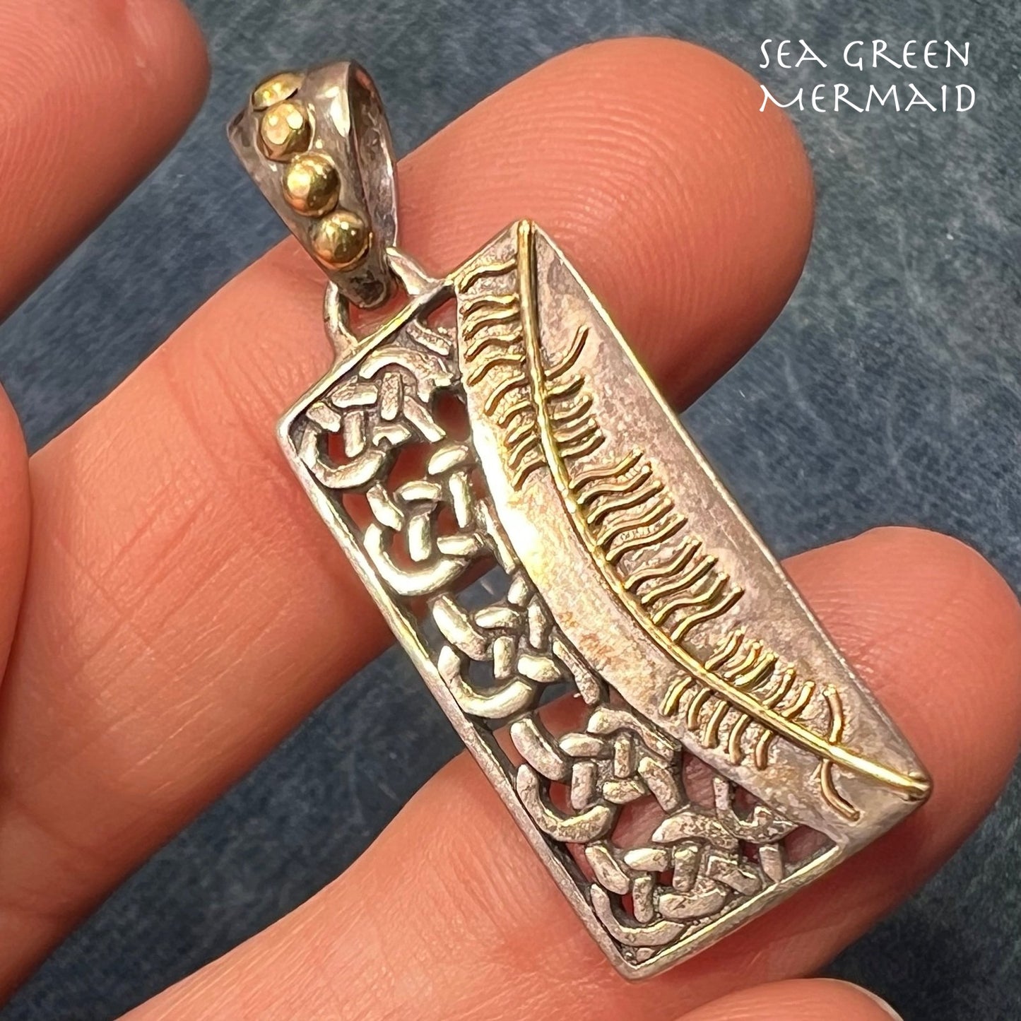10k Yellow Gold + 925 Silver Celtic Sun Pendant. Misneach = Courage