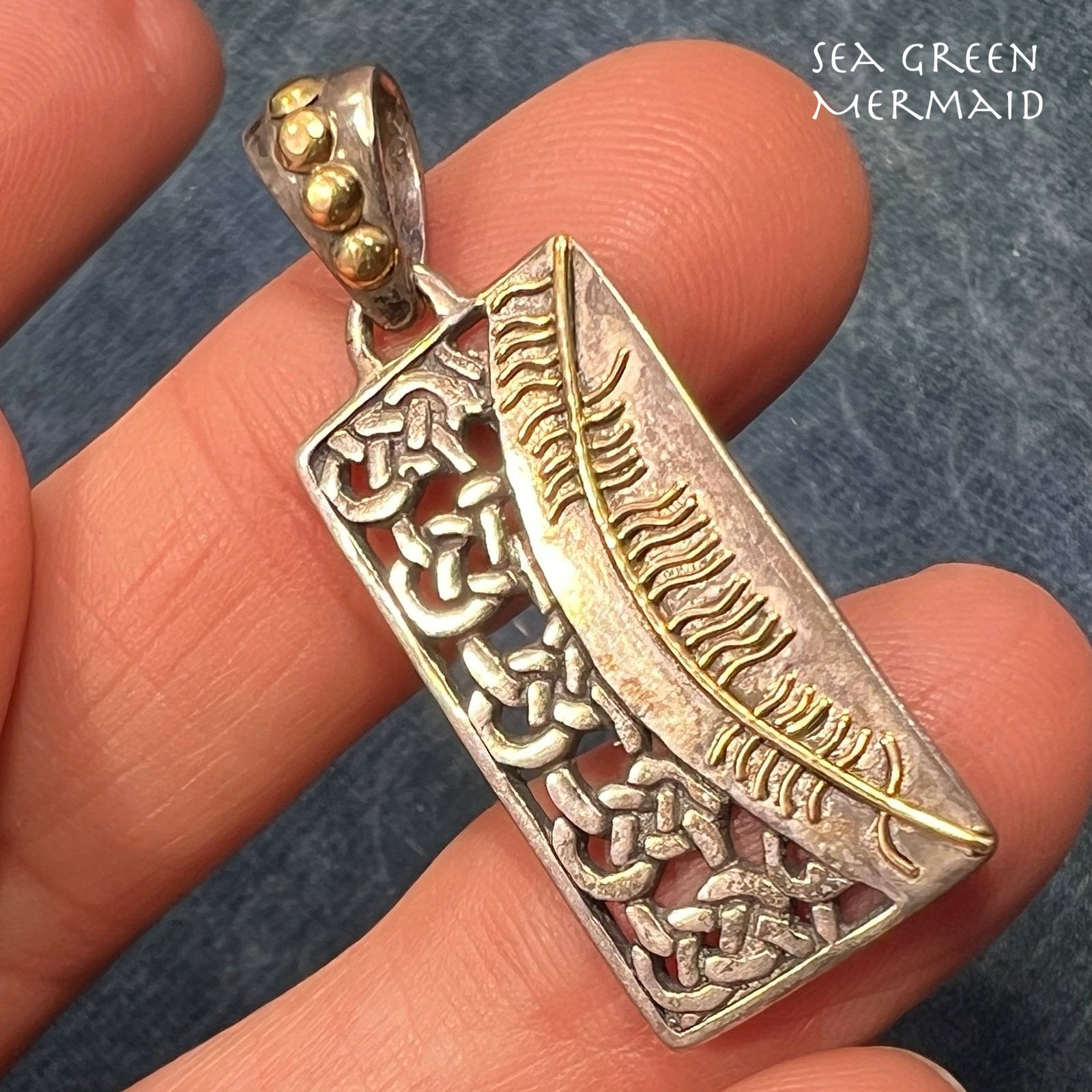 10k Yellow Gold + 925 Silver Celtic Sun Pendant. Misneach = Courage