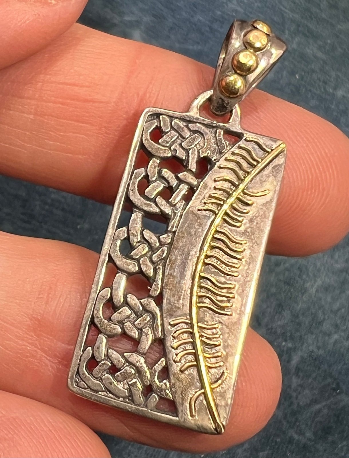 10k Yellow Gold + 925 Silver Celtic Sun Pendant. Misneach = Courage