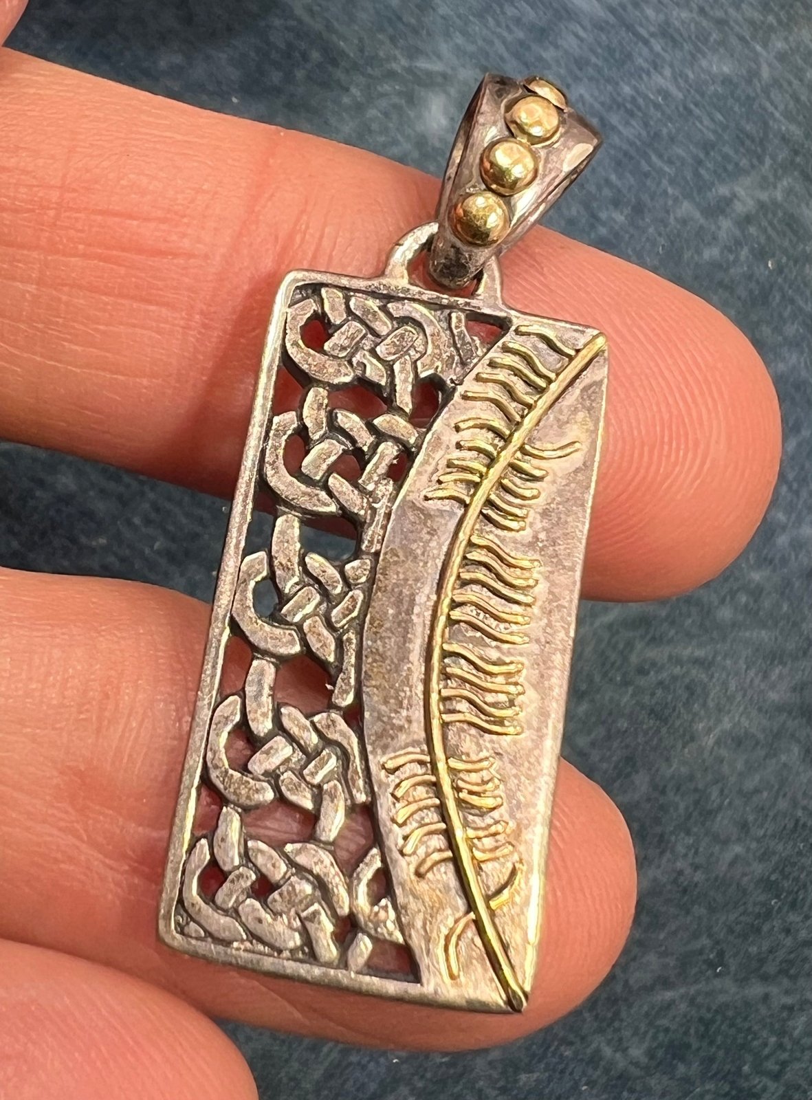 10k Yellow Gold + 925 Silver Celtic Sun Pendant. Misneach = Courage