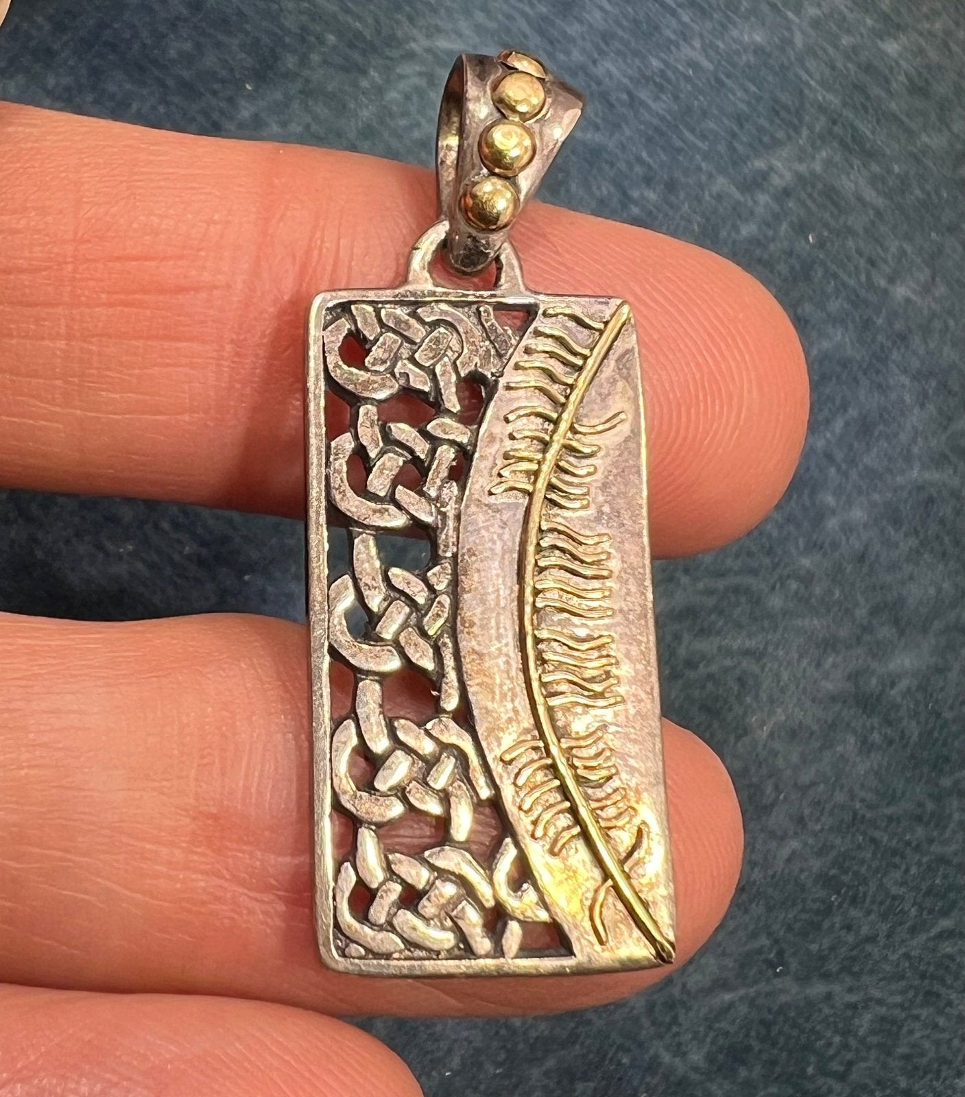 10k Yellow Gold + 925 Silver Celtic Sun Pendant. Misneach = Courage