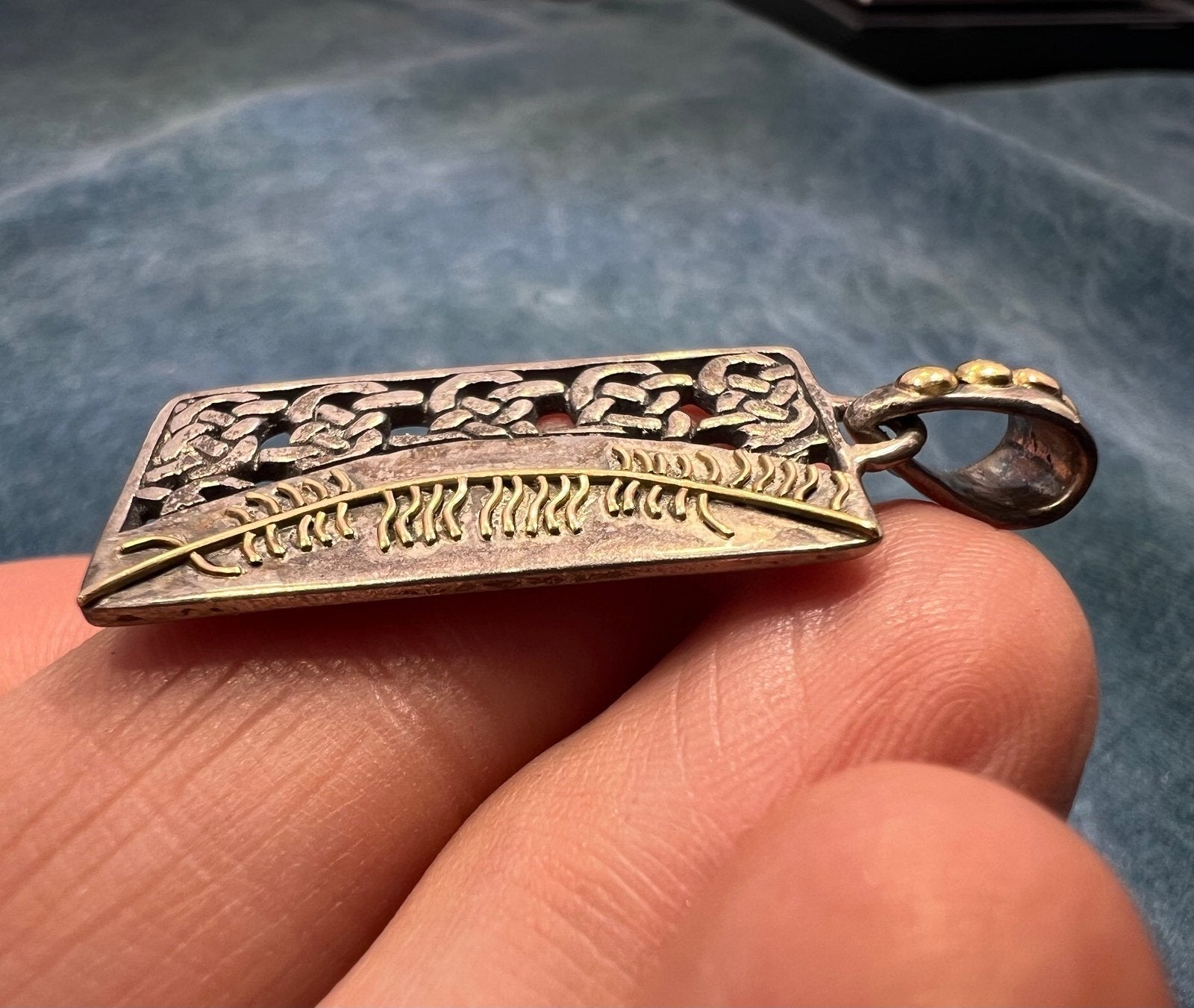 10k Yellow Gold + 925 Silver Celtic Sun Pendant. Misneach = Courage