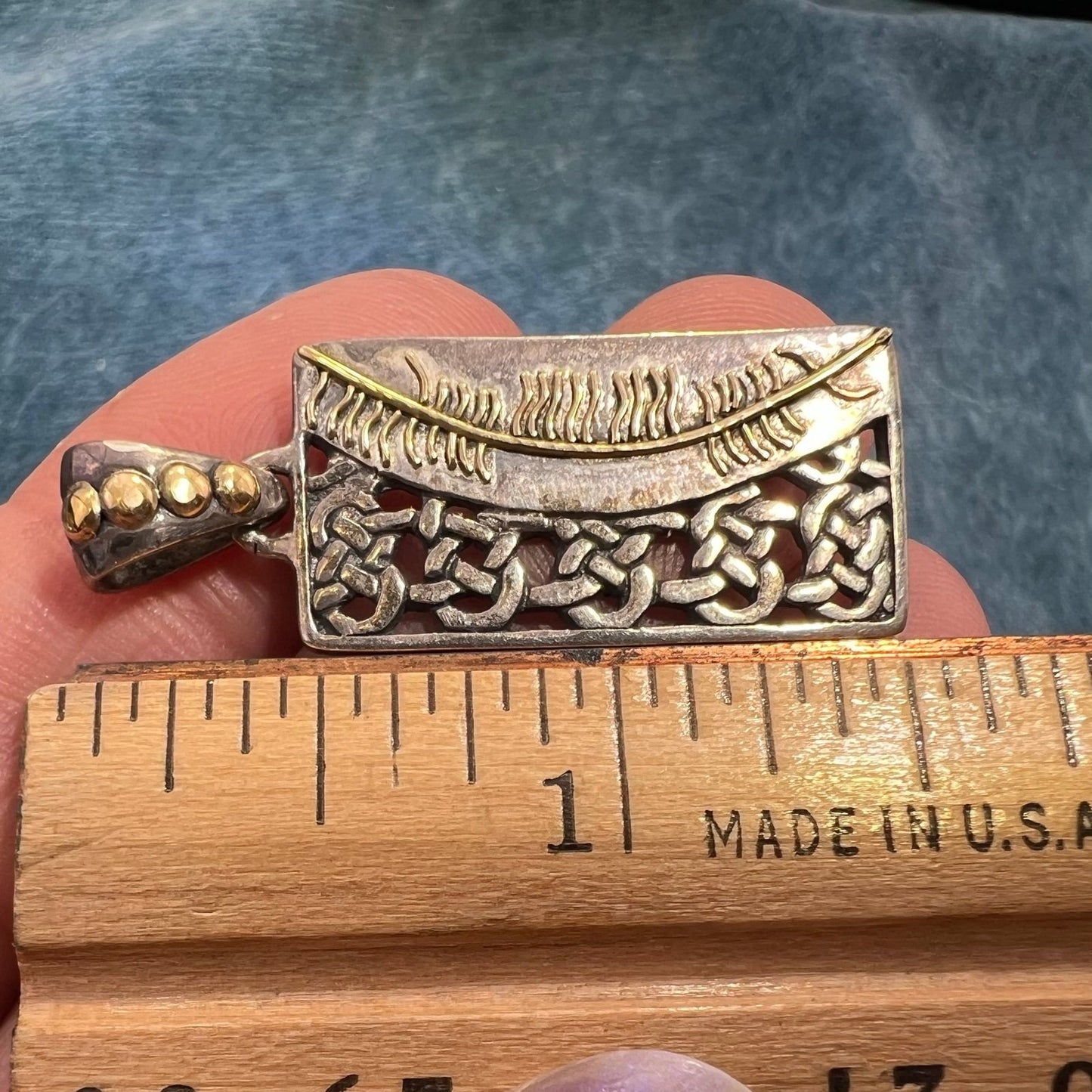 10k Yellow Gold + 925 Silver Celtic Sun Pendant. Misneach = Courage