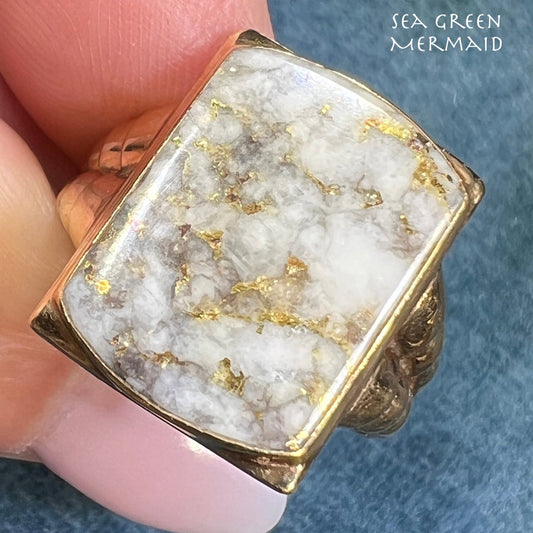 10k Yellow Gold Alaskan Gold in Quartz 24k Vein Ore Ring. Signet Style