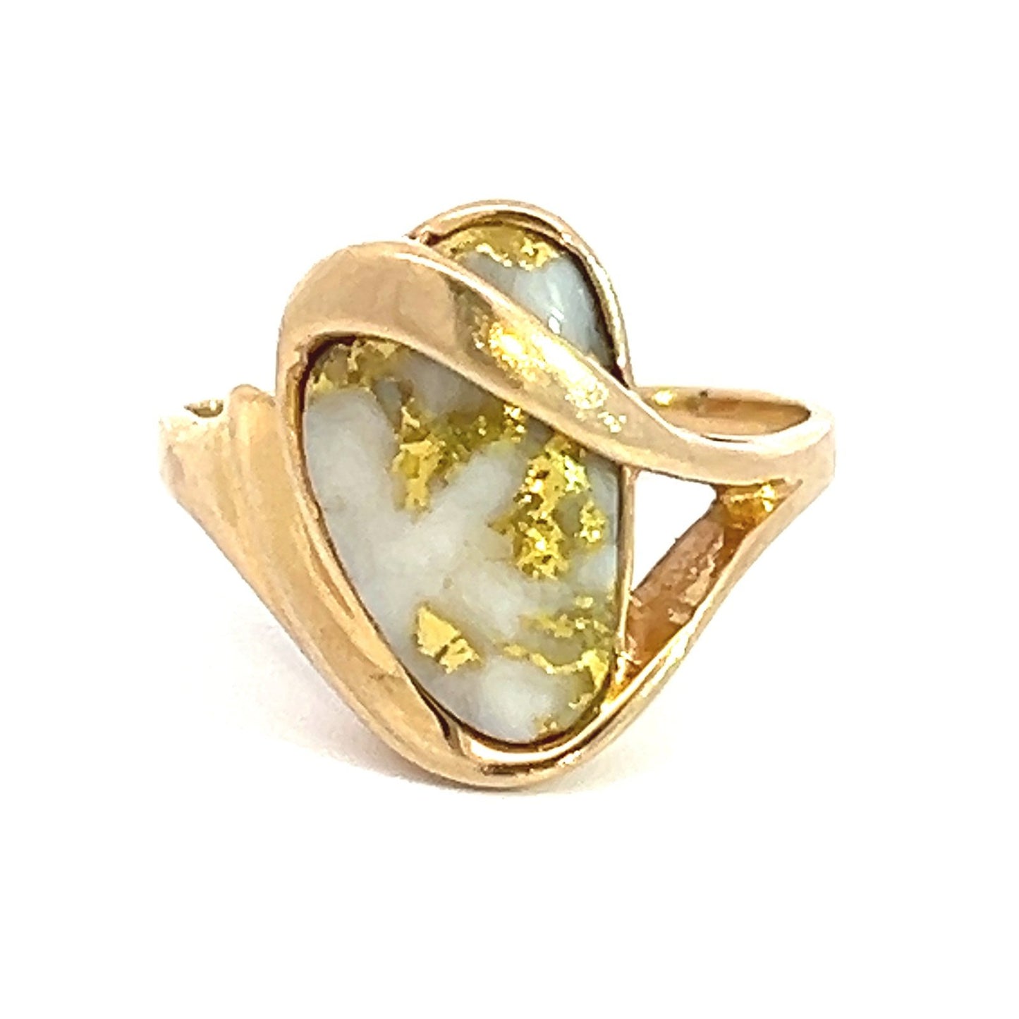 10k Yellow Gold Alaskan Gold in Quartz 24k Vein Ore Ring. 2/3" + 5g