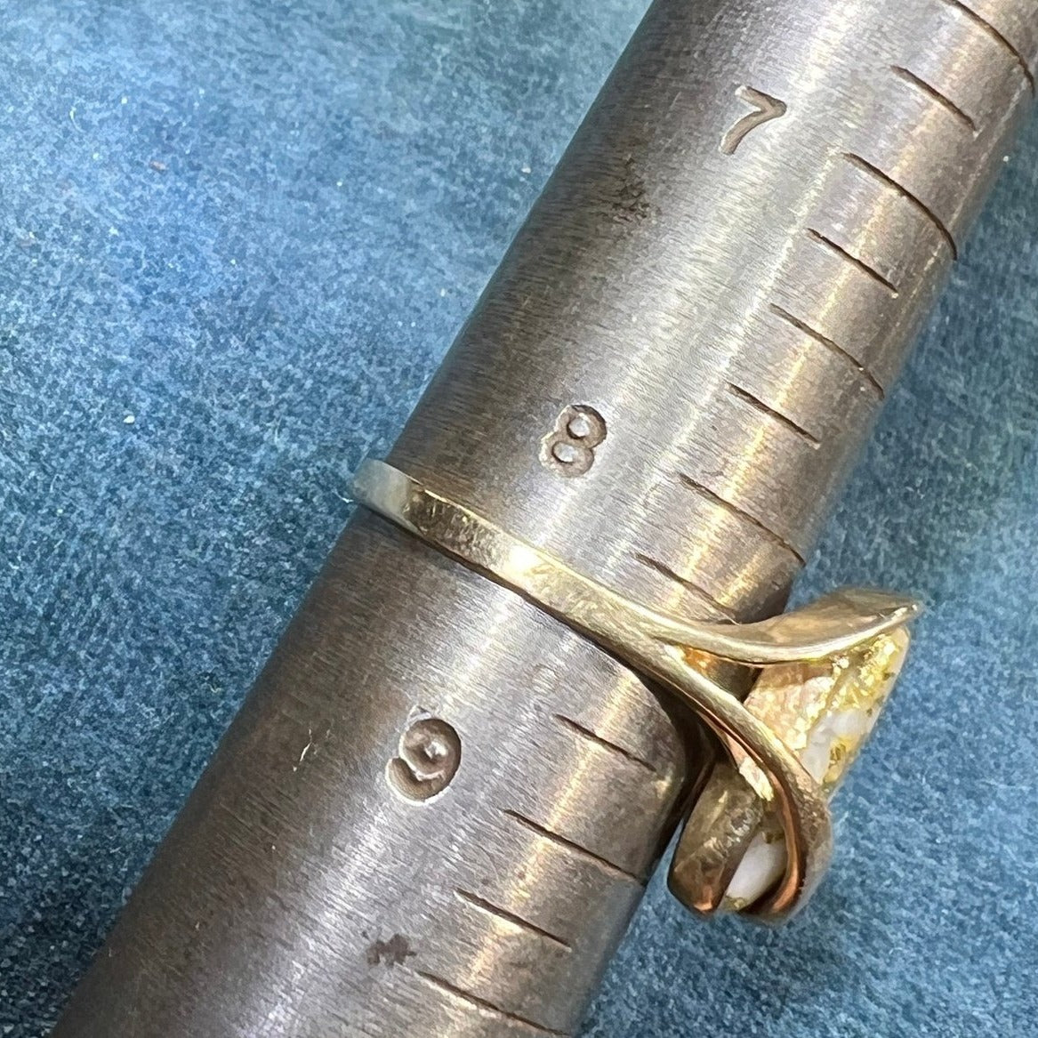 10k Yellow Gold Alaskan Gold in Quartz 24k Vein Ore Ring. 2/3" + 5g