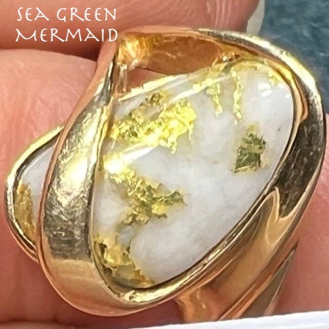 14k Yellow Gold Alaskan Gold in Quartz 24k Vein Ore Ring. 2/3" + 5g