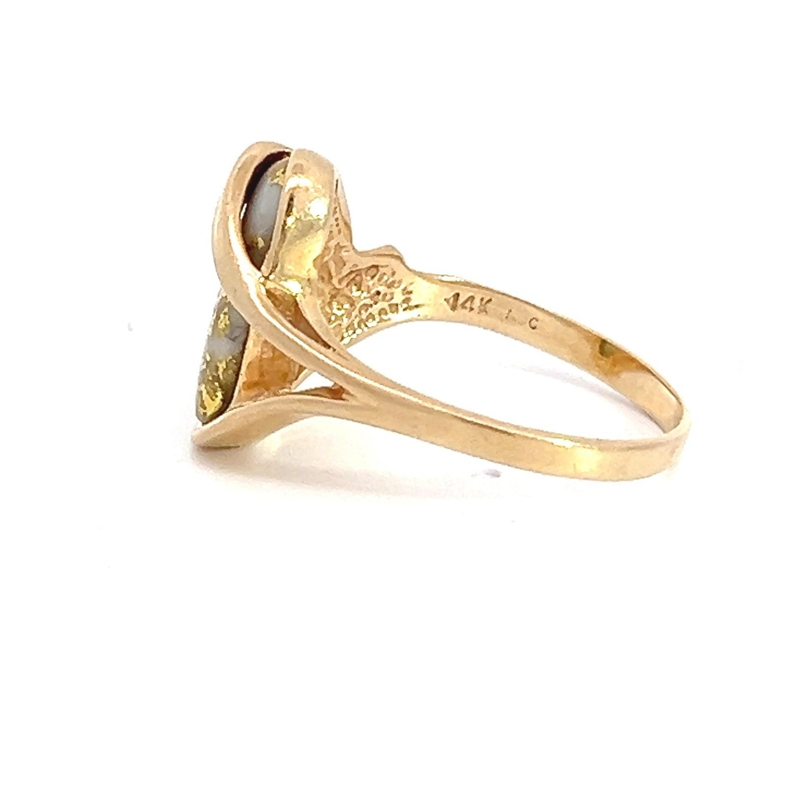 10k Yellow Gold Alaskan Gold in Quartz 24k Vein Ore Ring. 2/3" + 5g