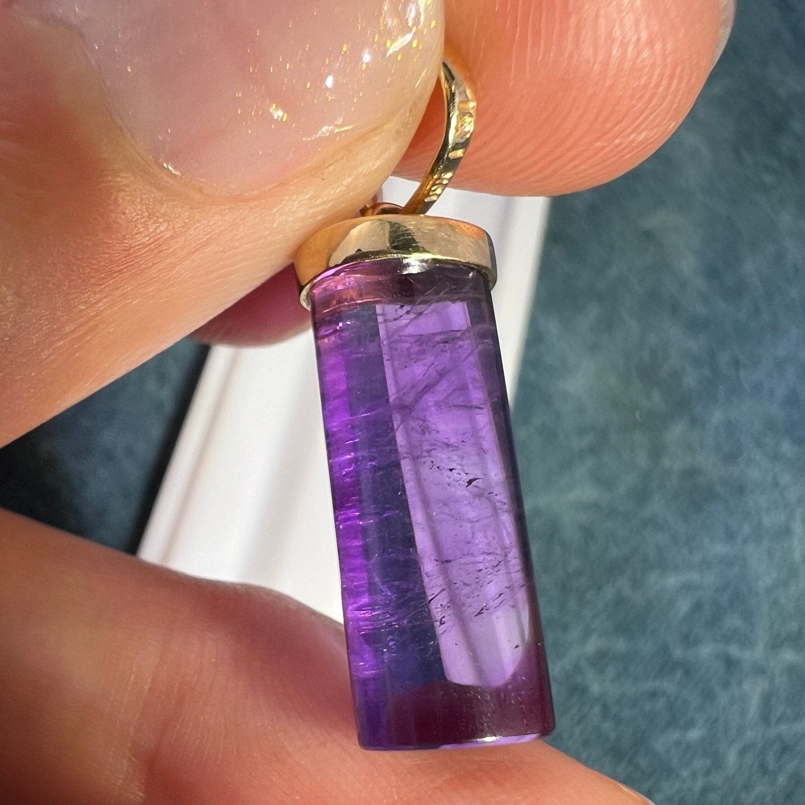 10k Yellow Gold Amethyst Column Pillar Pendant